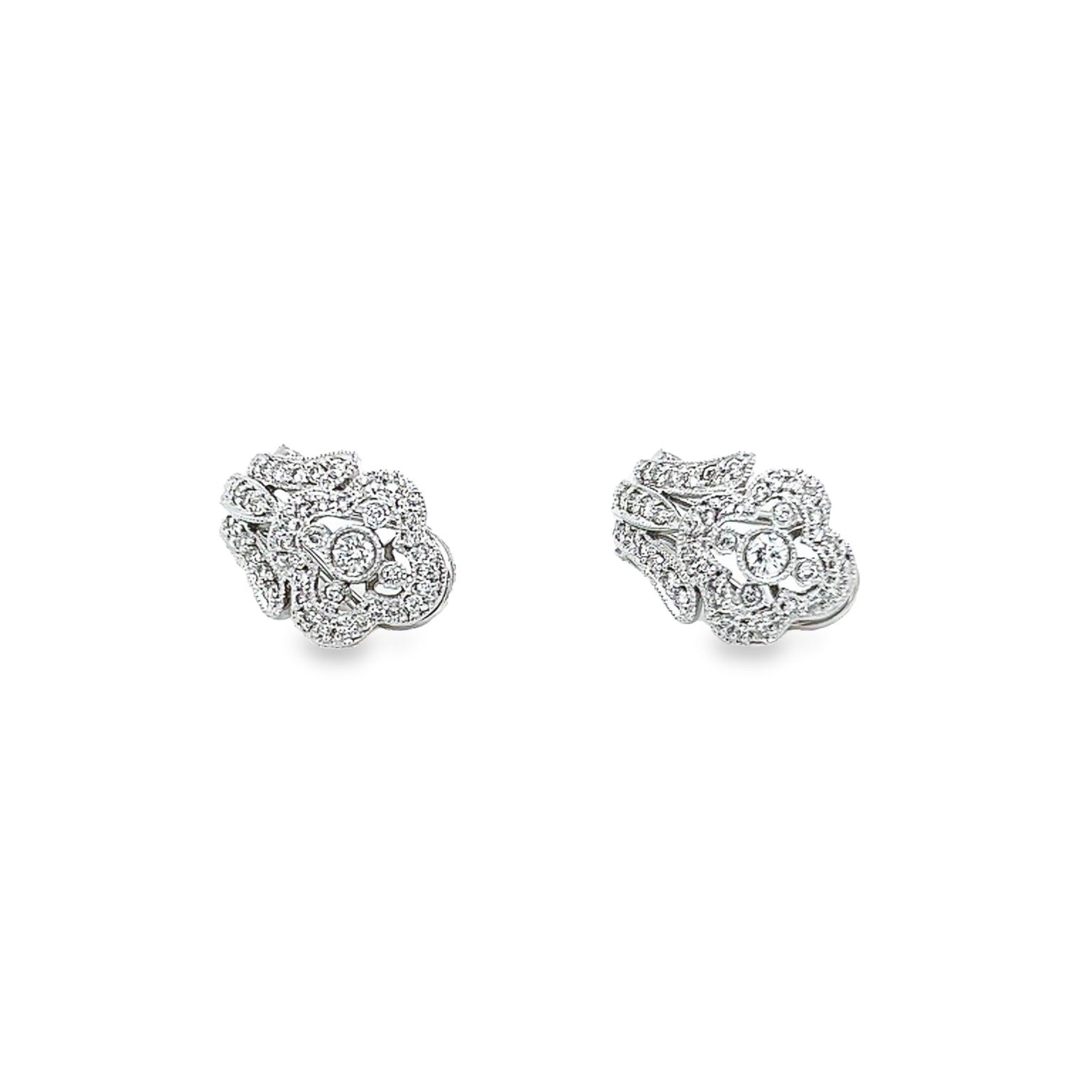 14 Karat white gold non-pierced clip-on earrings with 90=1.00total weight round brilliant G I Diamonds