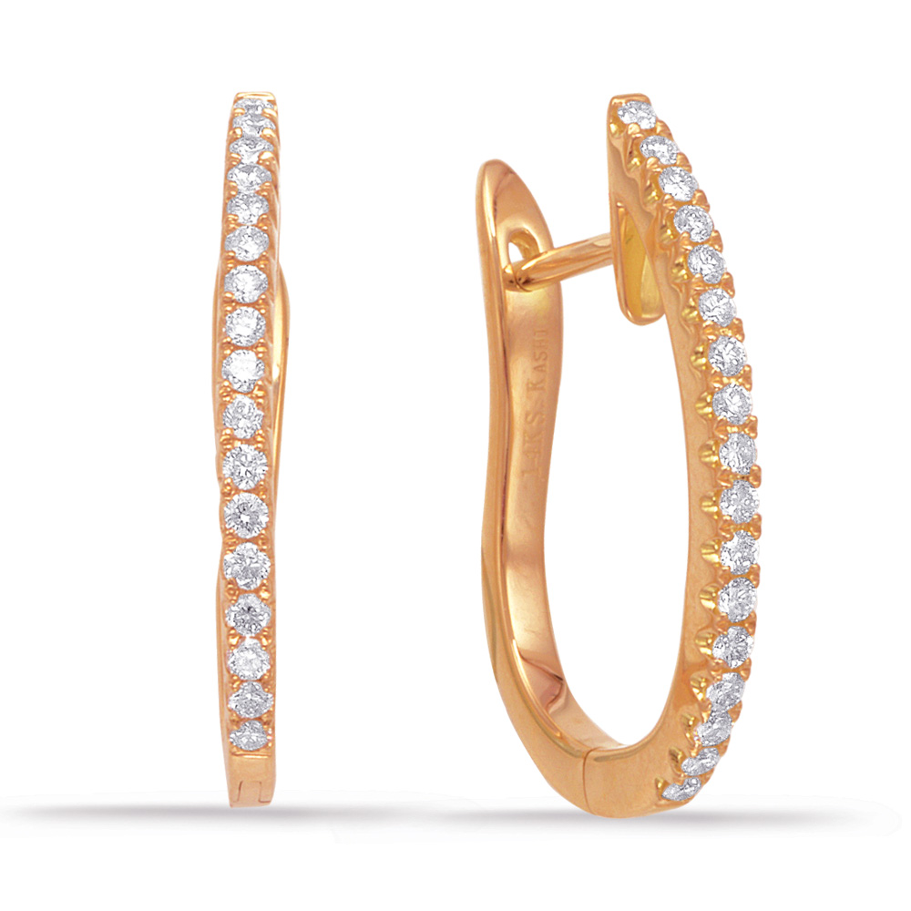 14 Karat rose gold earrings with 34=0.32 total weight round brilliant G VS Diamonds