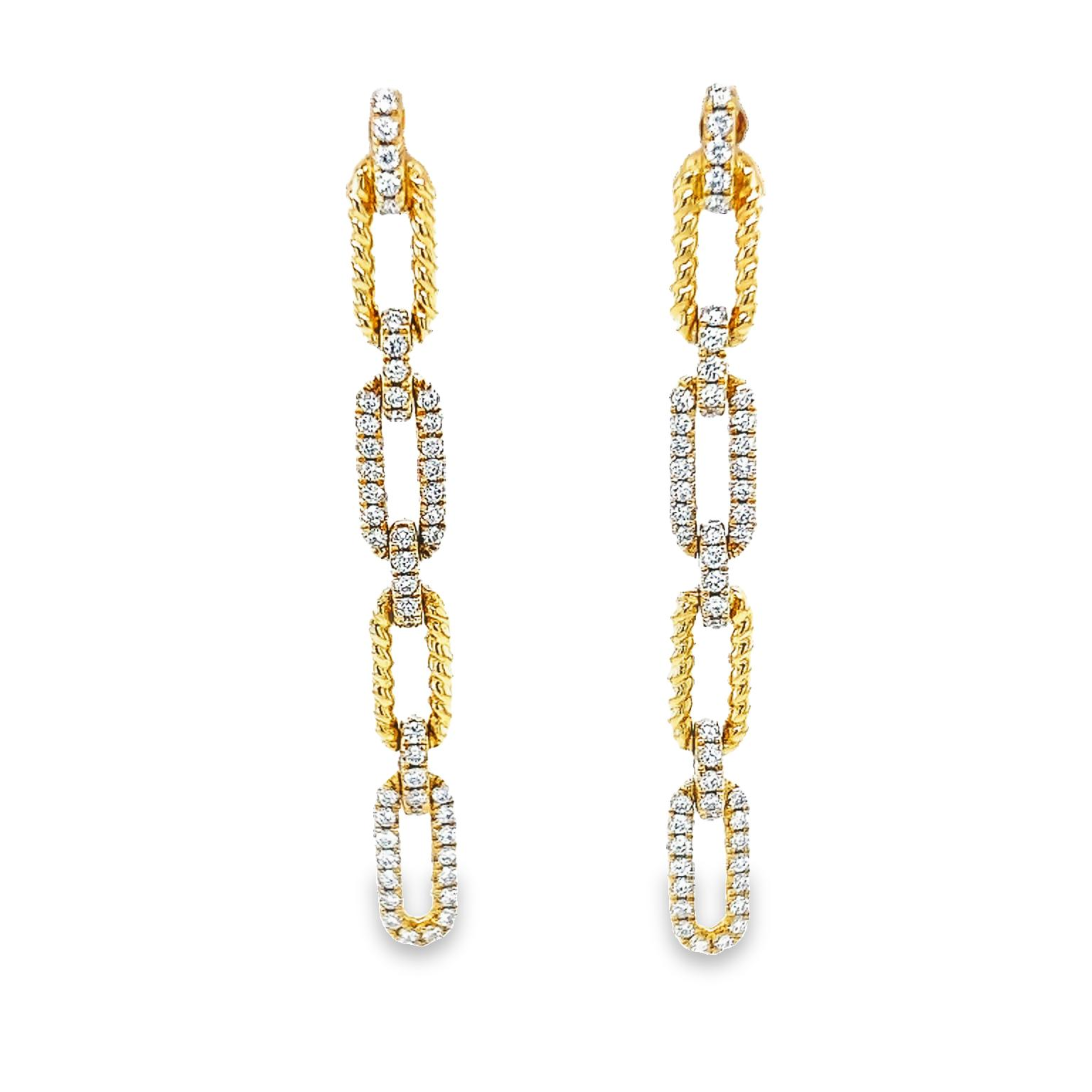 14 karat yellow gold paperclip earrings with 100=0.74total weight round brilliant G VS Diamonds