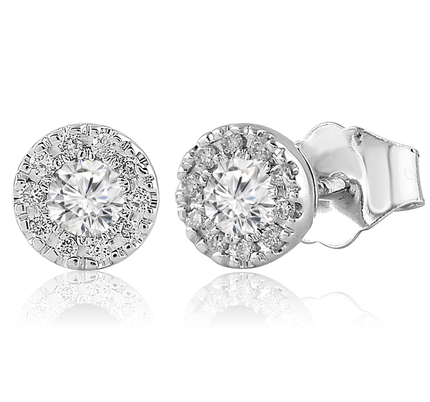 14k White Gold Diamond Halo Stud Earrings