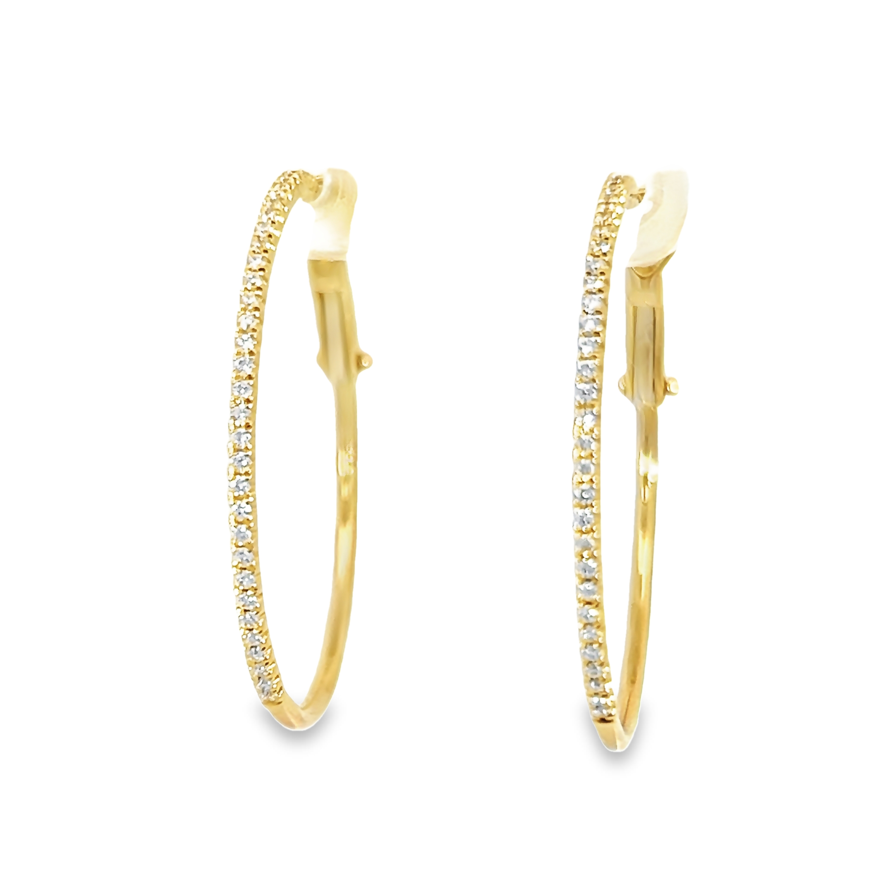 14 karat yellow gold diamond hoop earrings with 66=0.30 total weight round brilliant GVS Diamonds