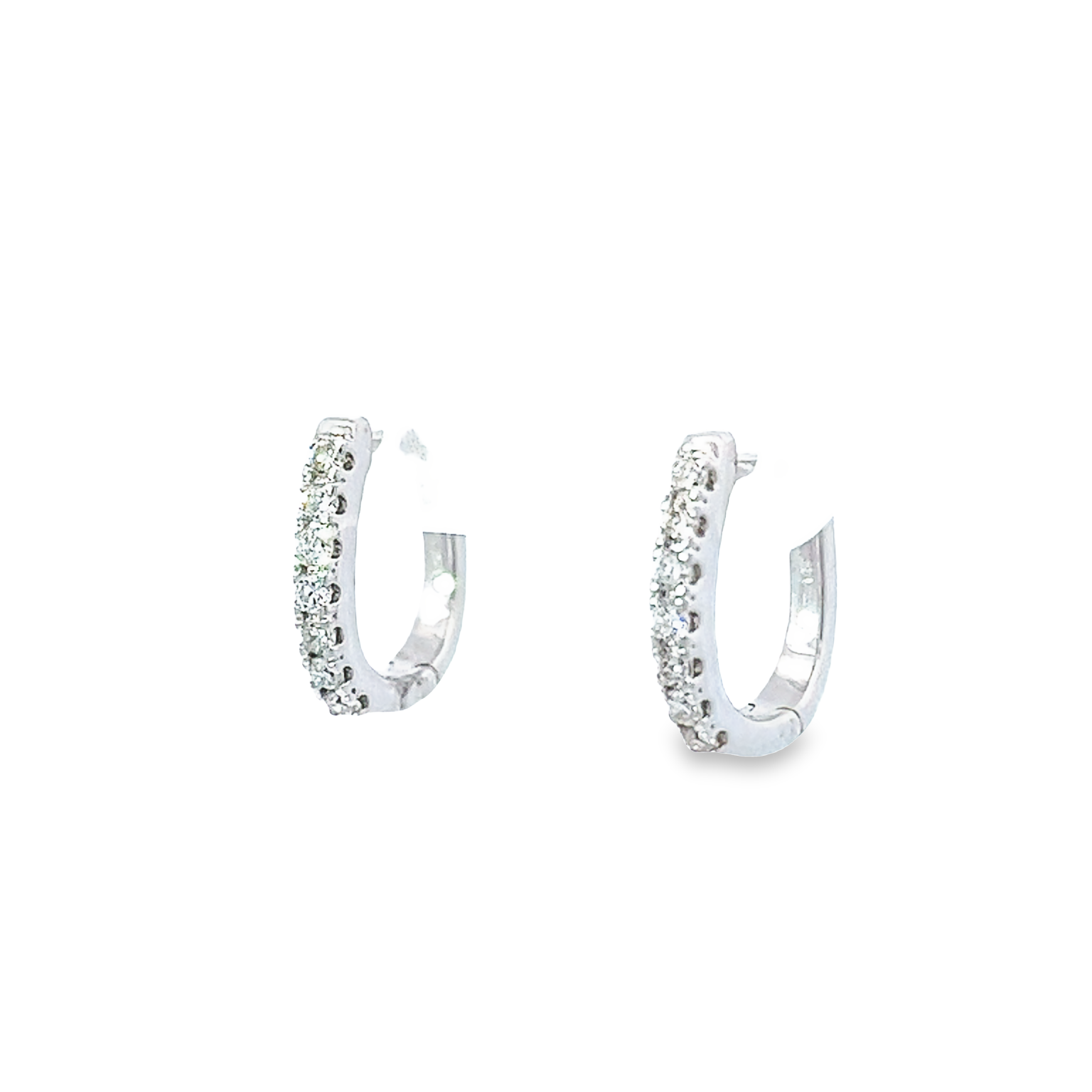 14 karat white gold huggie earrings with 14=0.27 total weight Round Brilliant G SI Diamonds