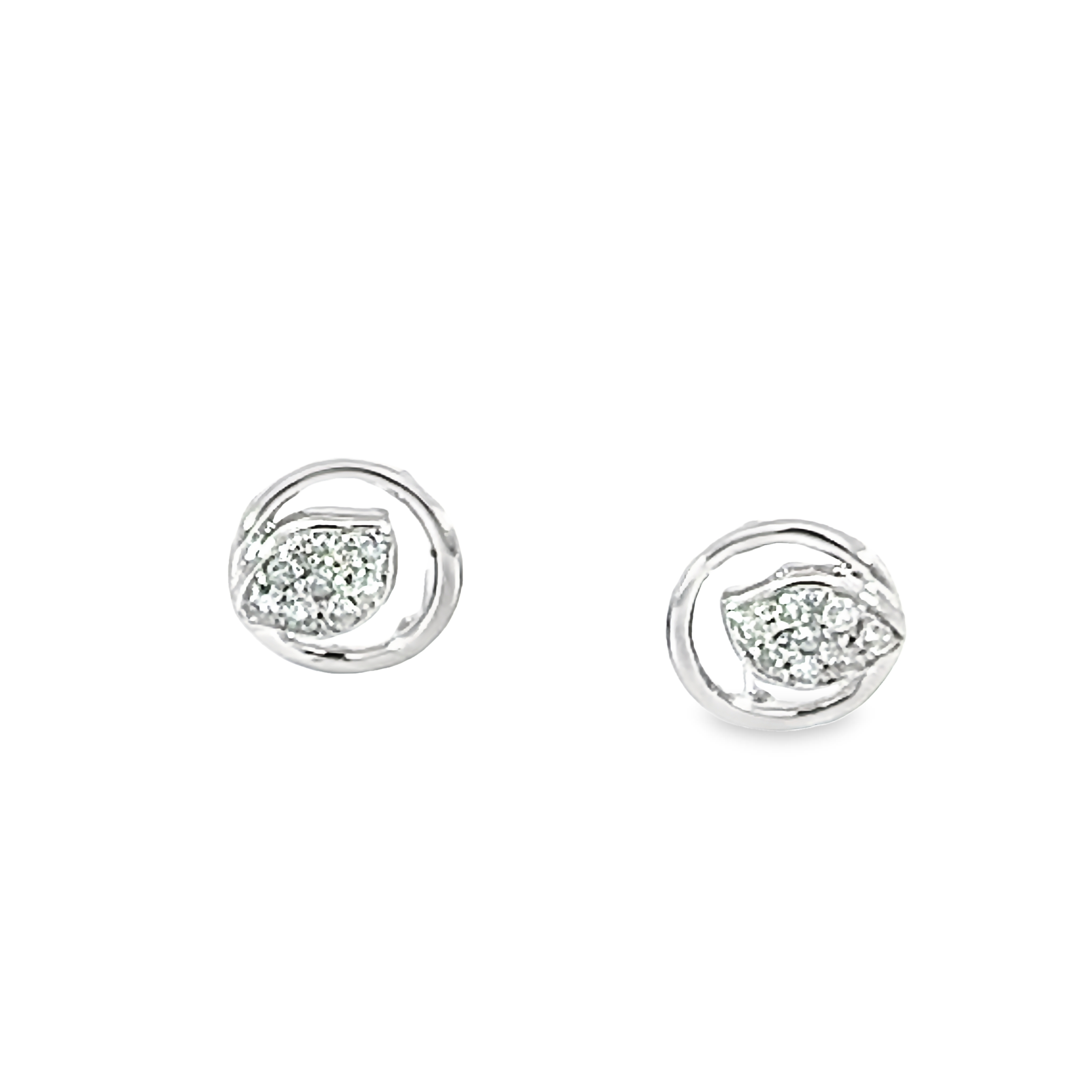 14 karat white gold micro pave earrings with 16=0.05tw single cut Diamonds