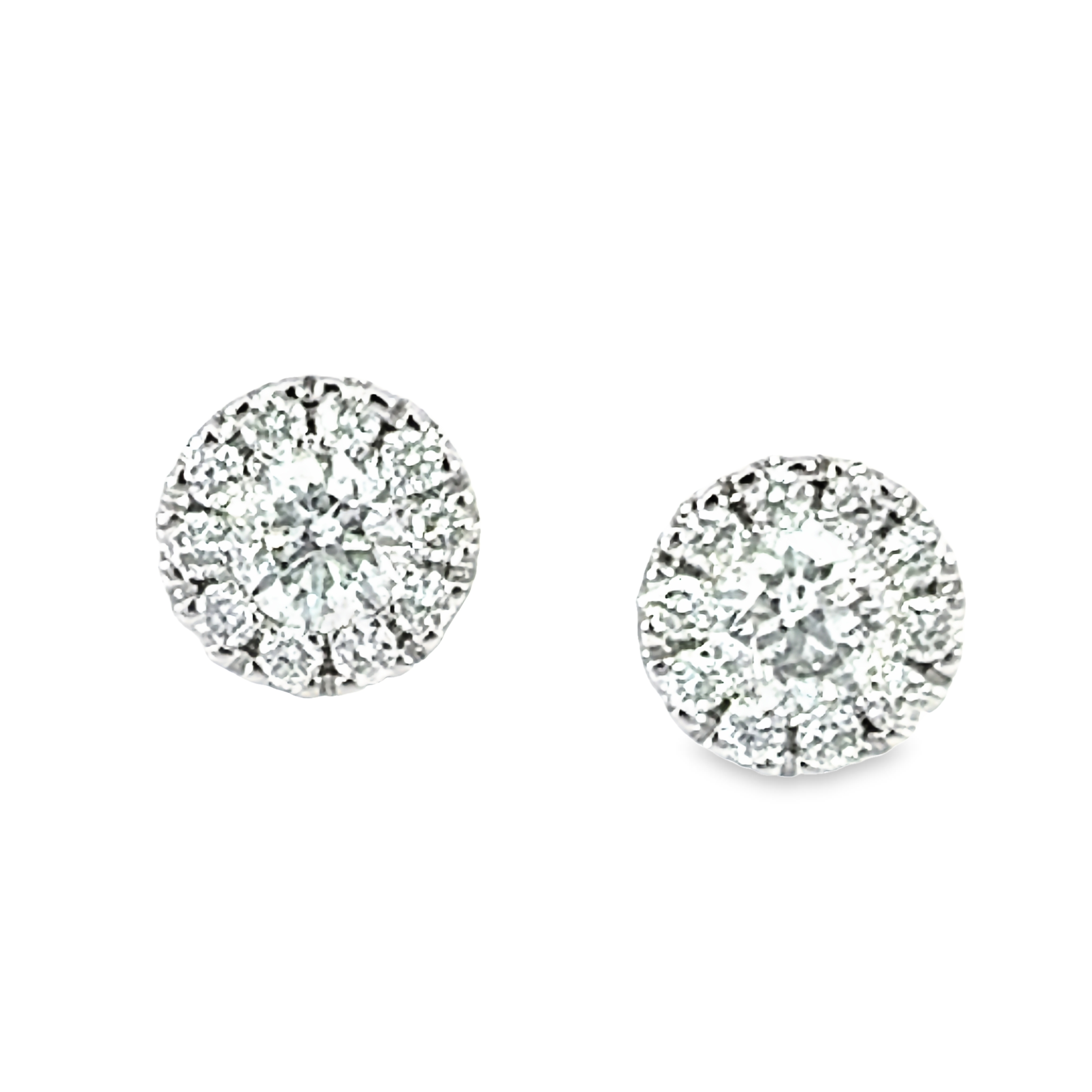 14k White Gold Diamond Cluster Stud Earrings