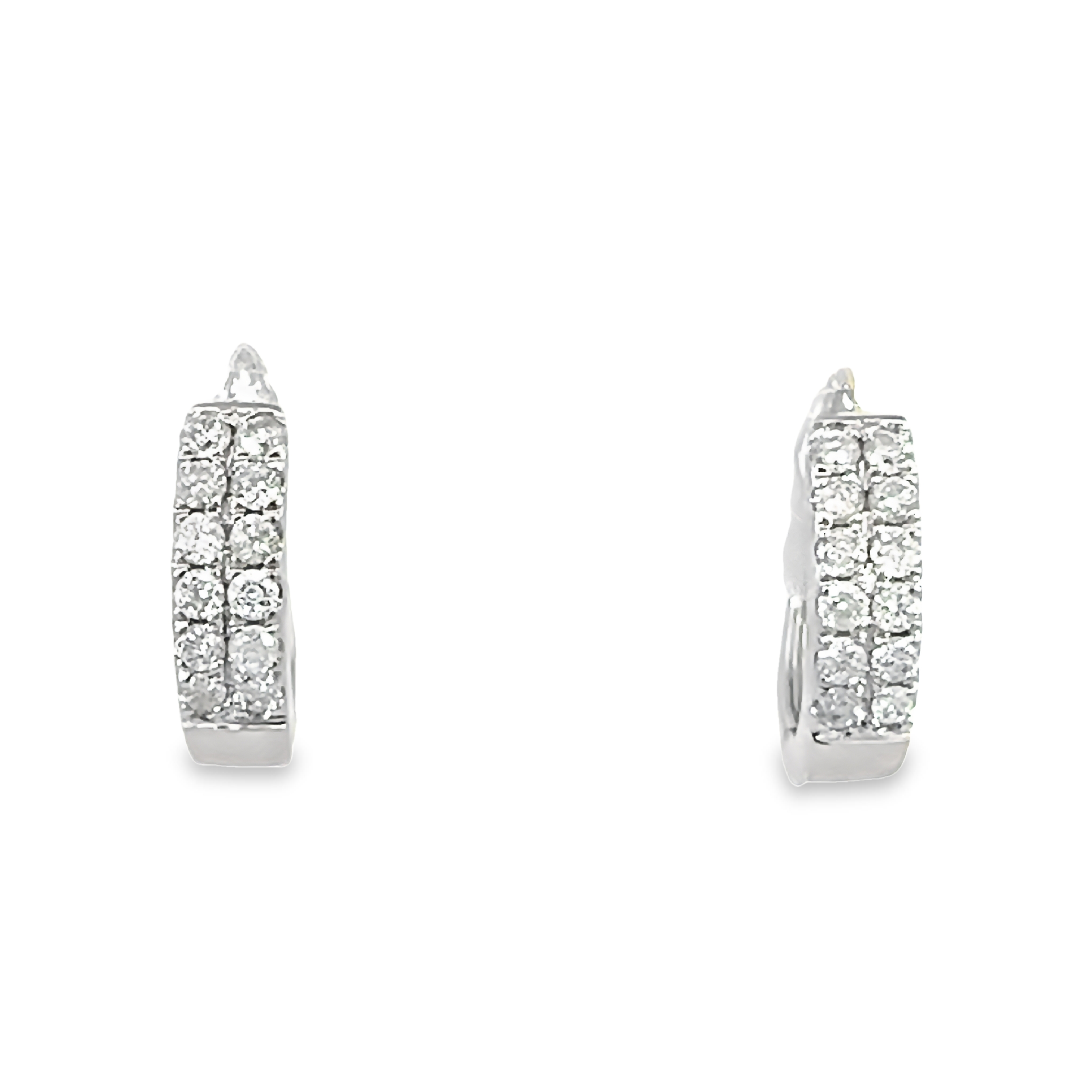 14 Karat white gold huggies earrings with 24=0.26Tw Single Cut G I Diamonds