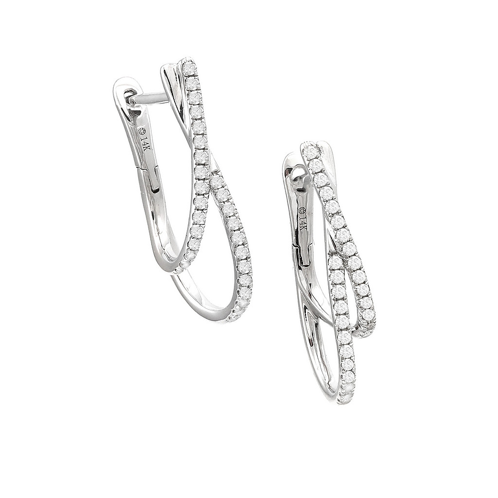 14 Karat white gold hinged hoop earrings with 56=0.18 total weight Single Cut G I Diamonds