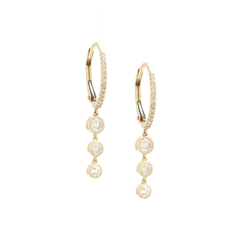 14 Karat yellow gold hinged hoop earrings with 32=0.69 total weight round brilliant G I Diamonds