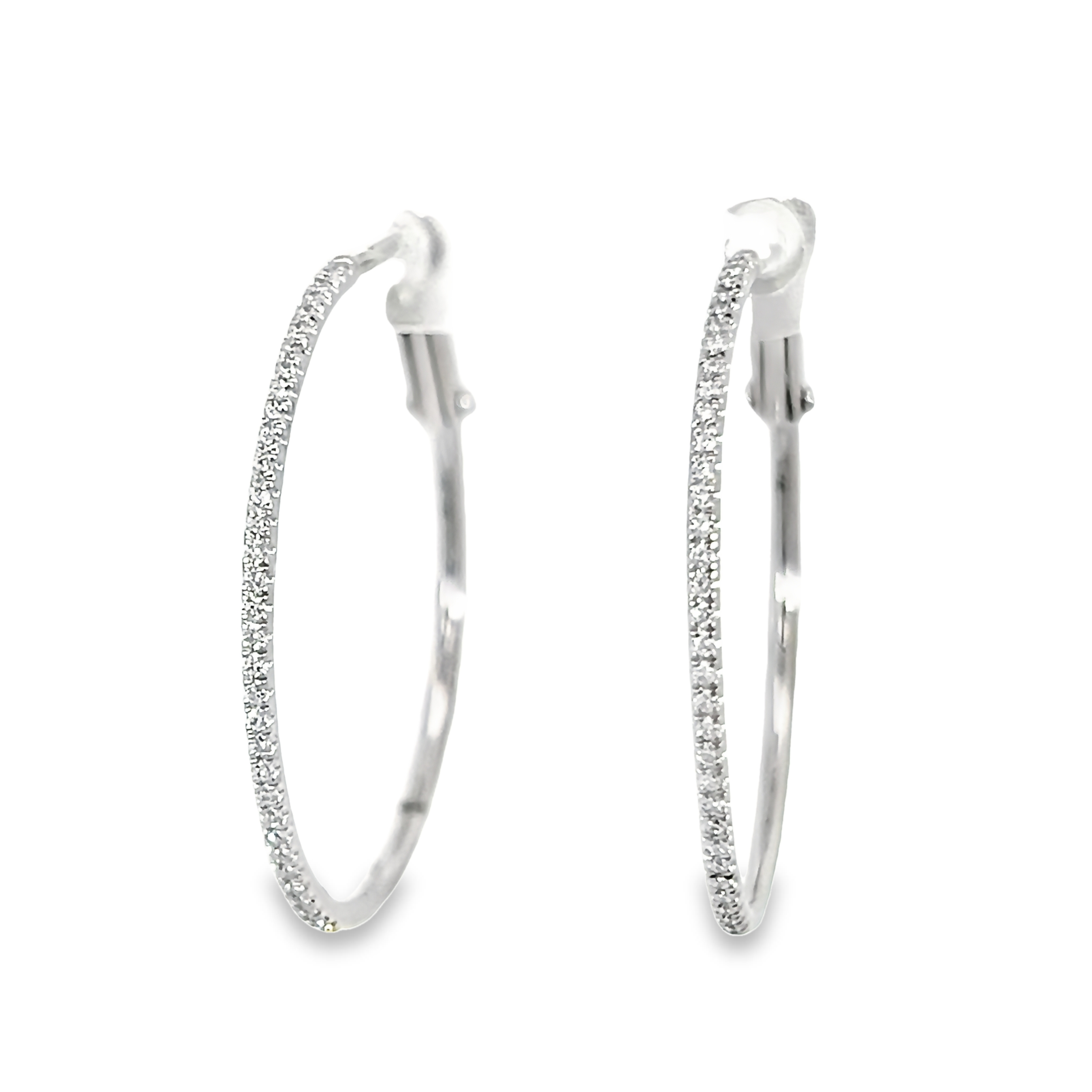 White 14 Karat 26MM  Diamond Hoop Earrings With 66=0.30Tw Round Brilliant G VS Diamonds