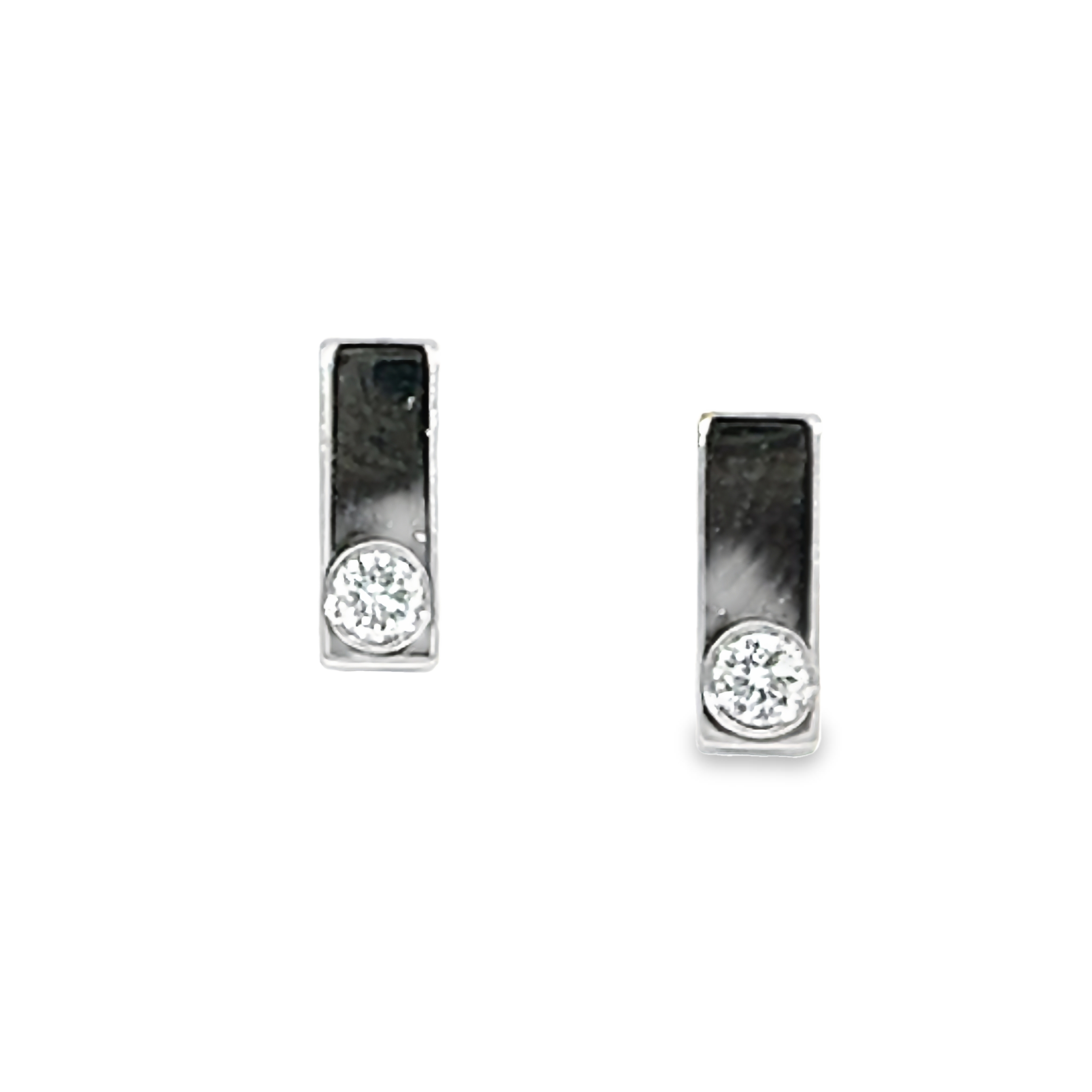 14 Karat white gold bar stud earrings with 2=0.07 total weight round brilliant G I Diamonds