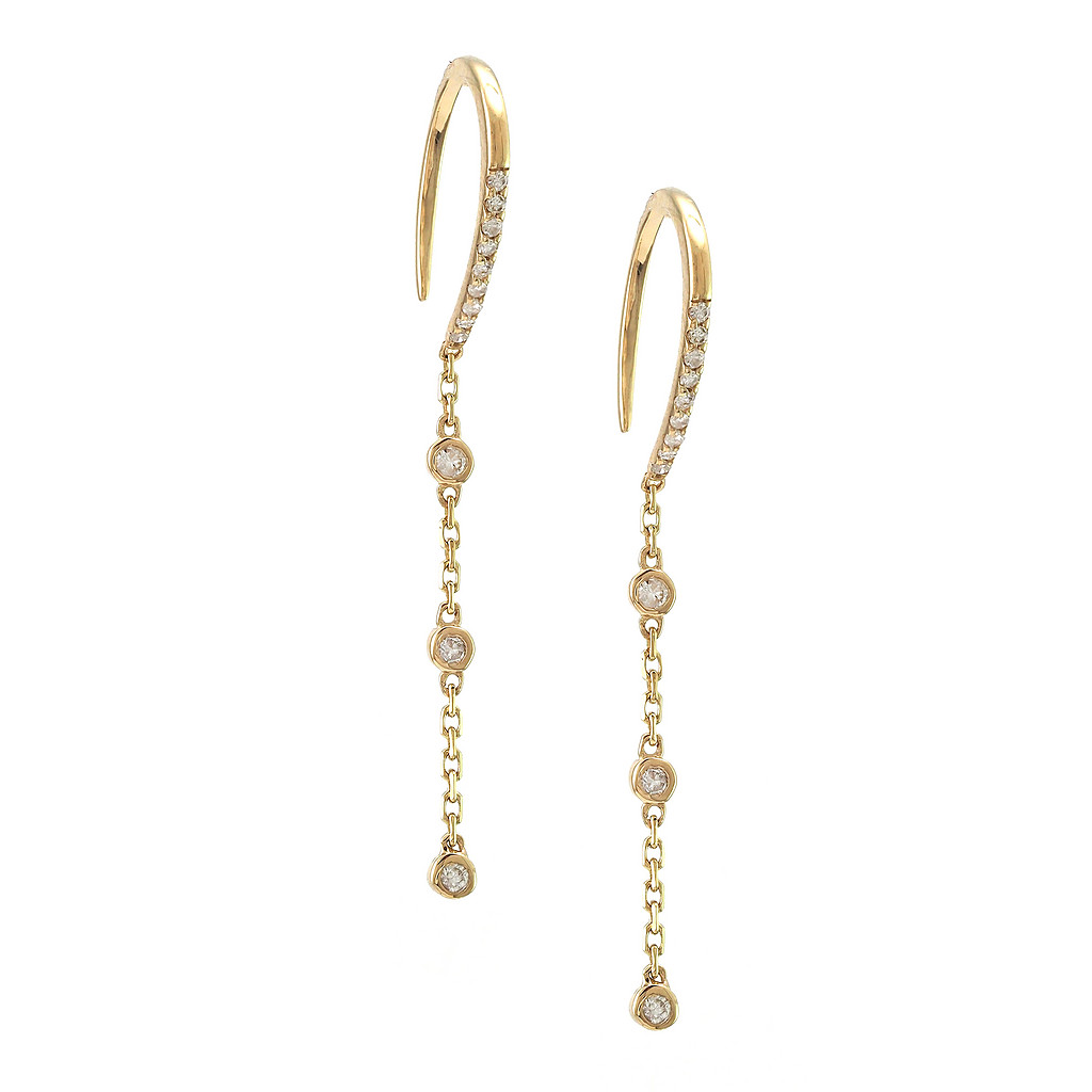 14 karat yellow gold  threader earrings with 24=0.12 total weight round brilliant G I Diamonds
