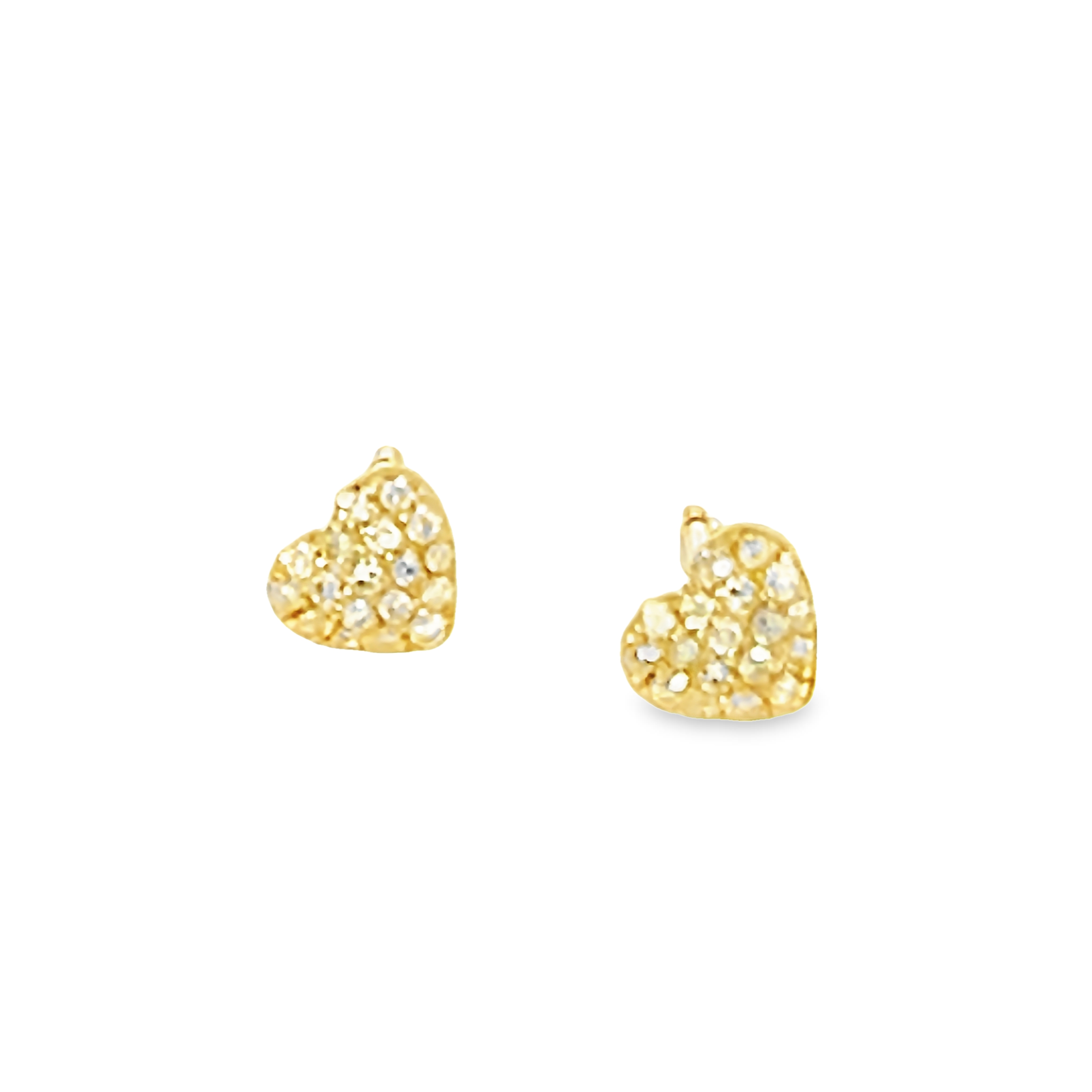 14k Yellow Gold Diamond Heart Stud Earrings