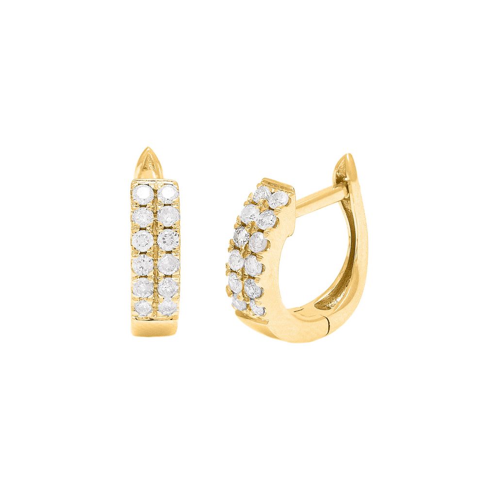 14 Karat yellow gold hoop earrings with 24=0.26 total weight round brilliant G I Diamonds