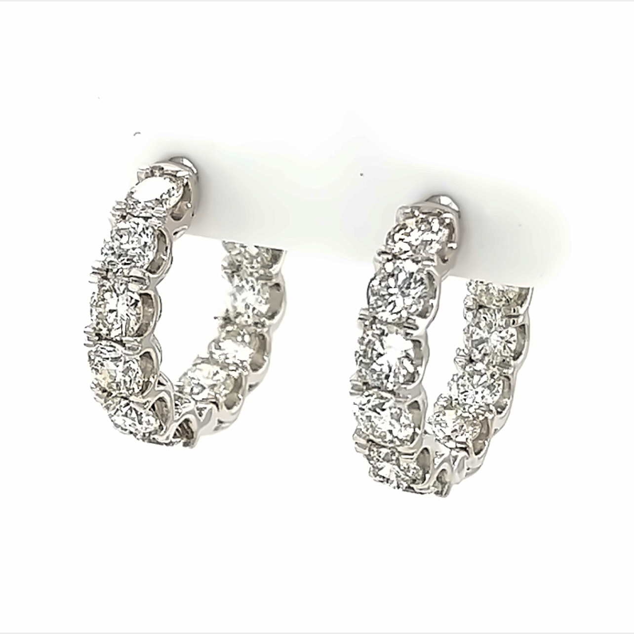 14 Karat white gold diamond hoop earrings with 20=3.95 total weight round brilliant G SI Diamonds