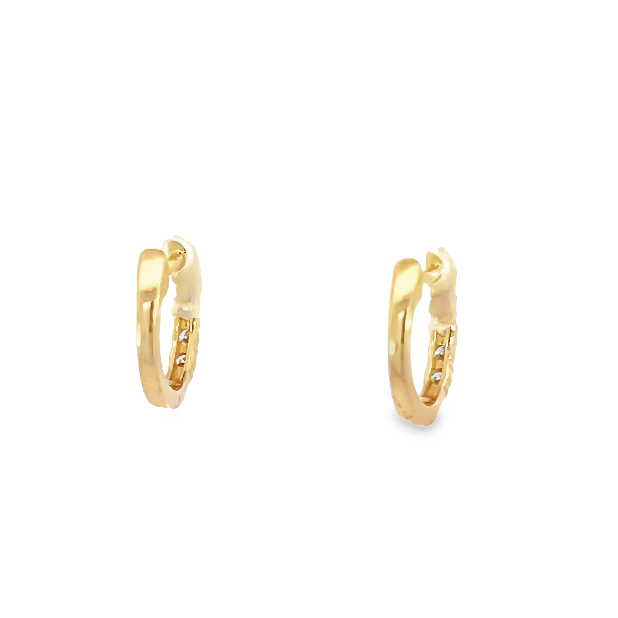 14k Yellow Gold Petite Diamond Hoop Earrings