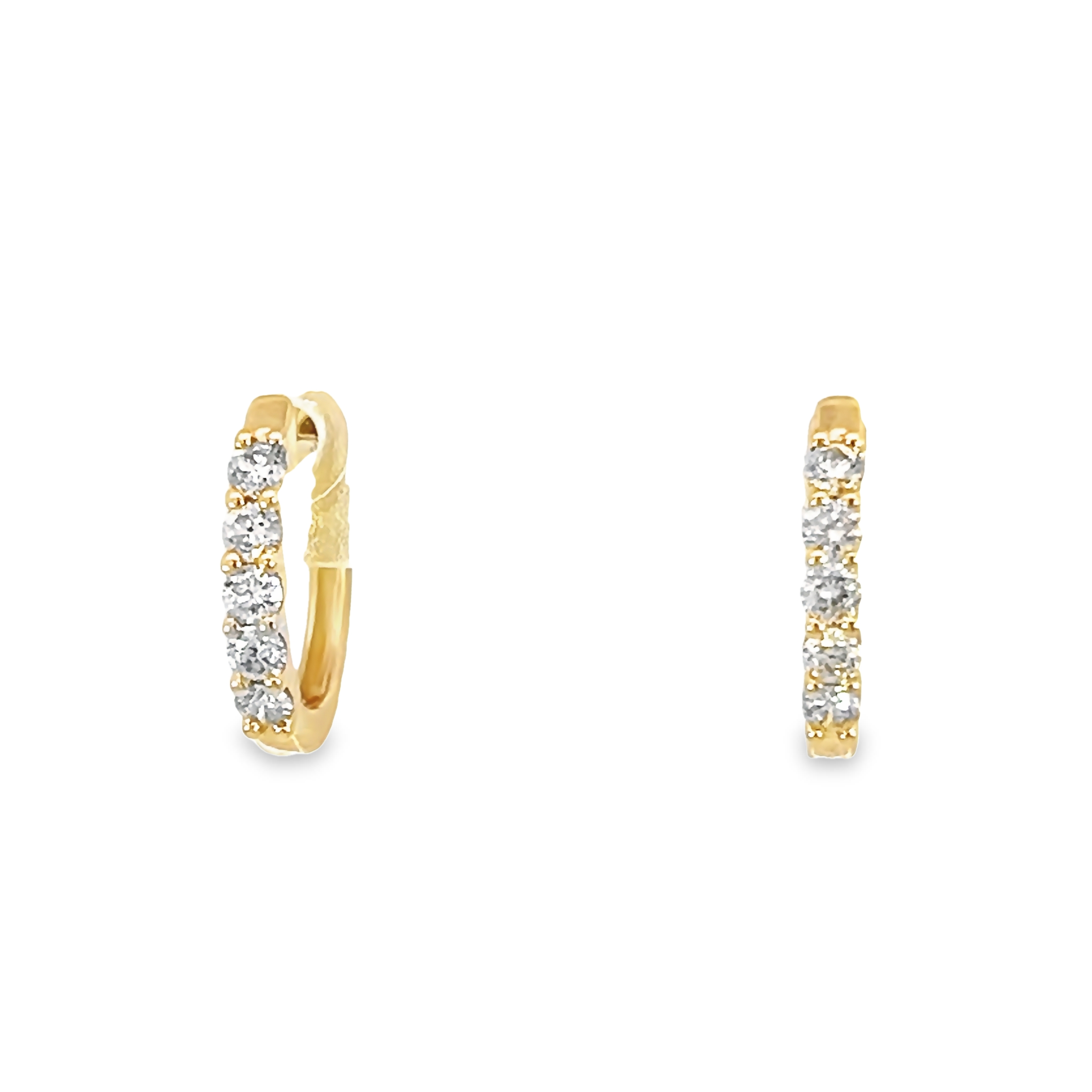 14k Yellow Gold Petite Diamond Hoop Earrings