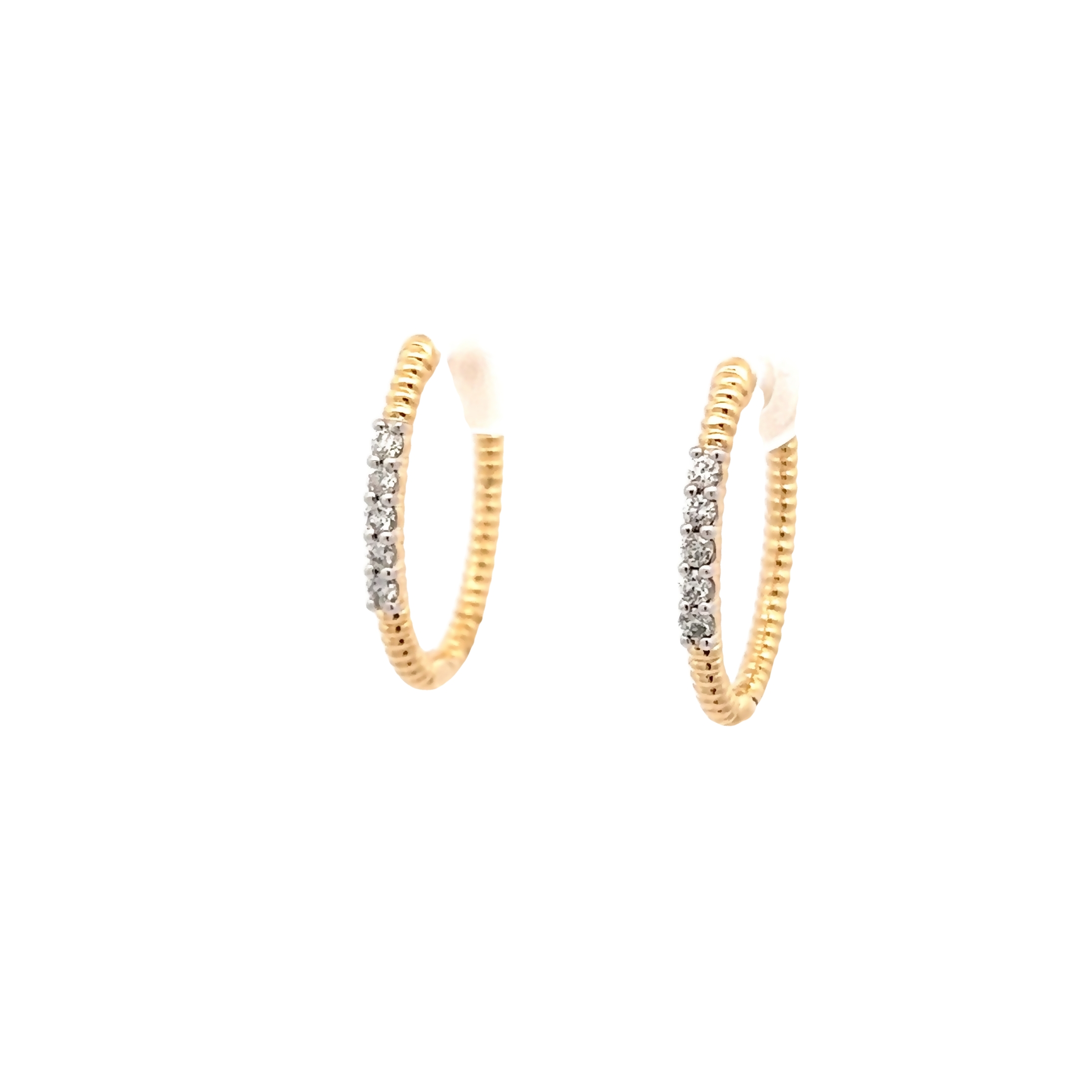 14k Yellow Gold Ribbed Hoop Earrings