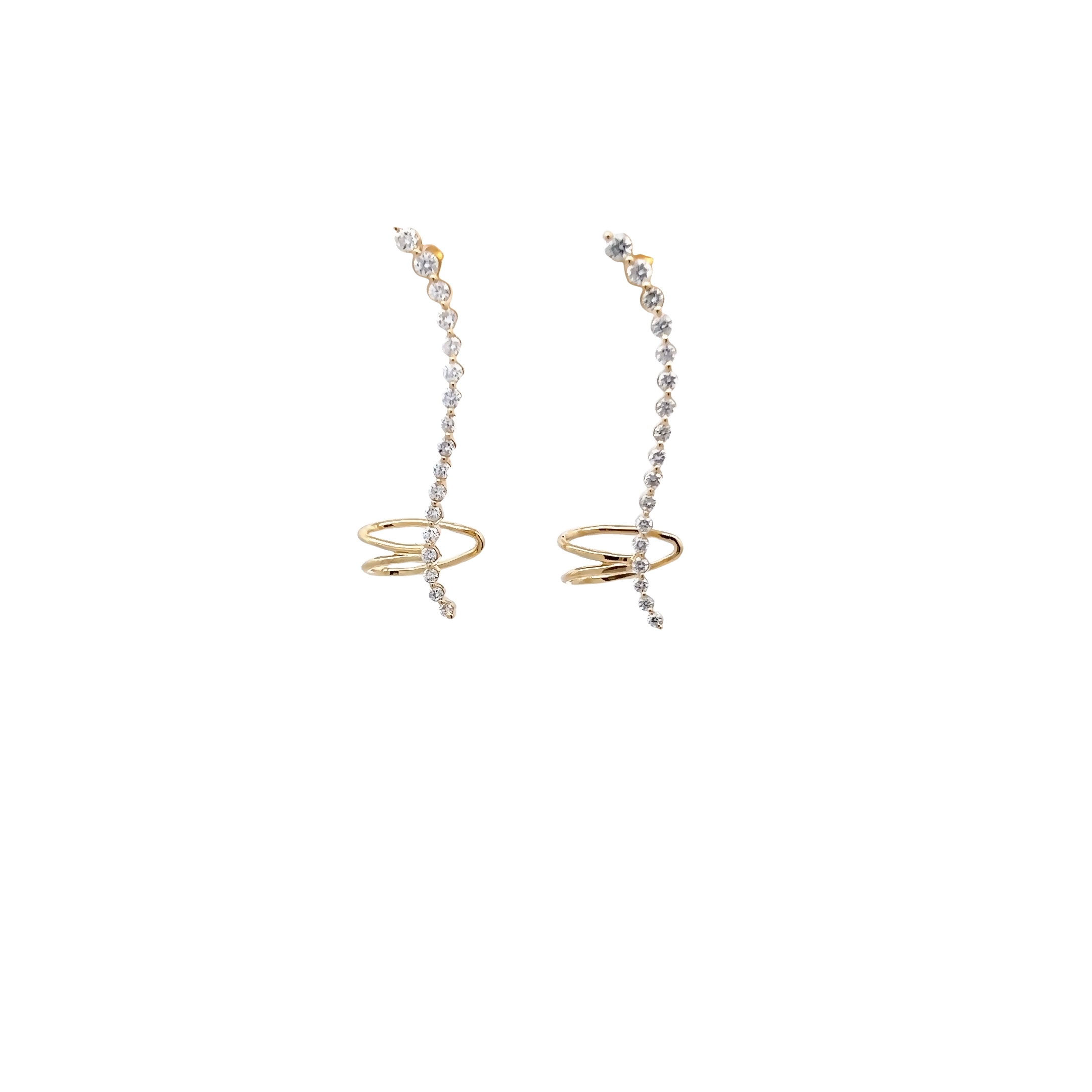 14 Karat yellow gold earring climbers with 17=0.52 total weight round brilliant G SI Diamonds
