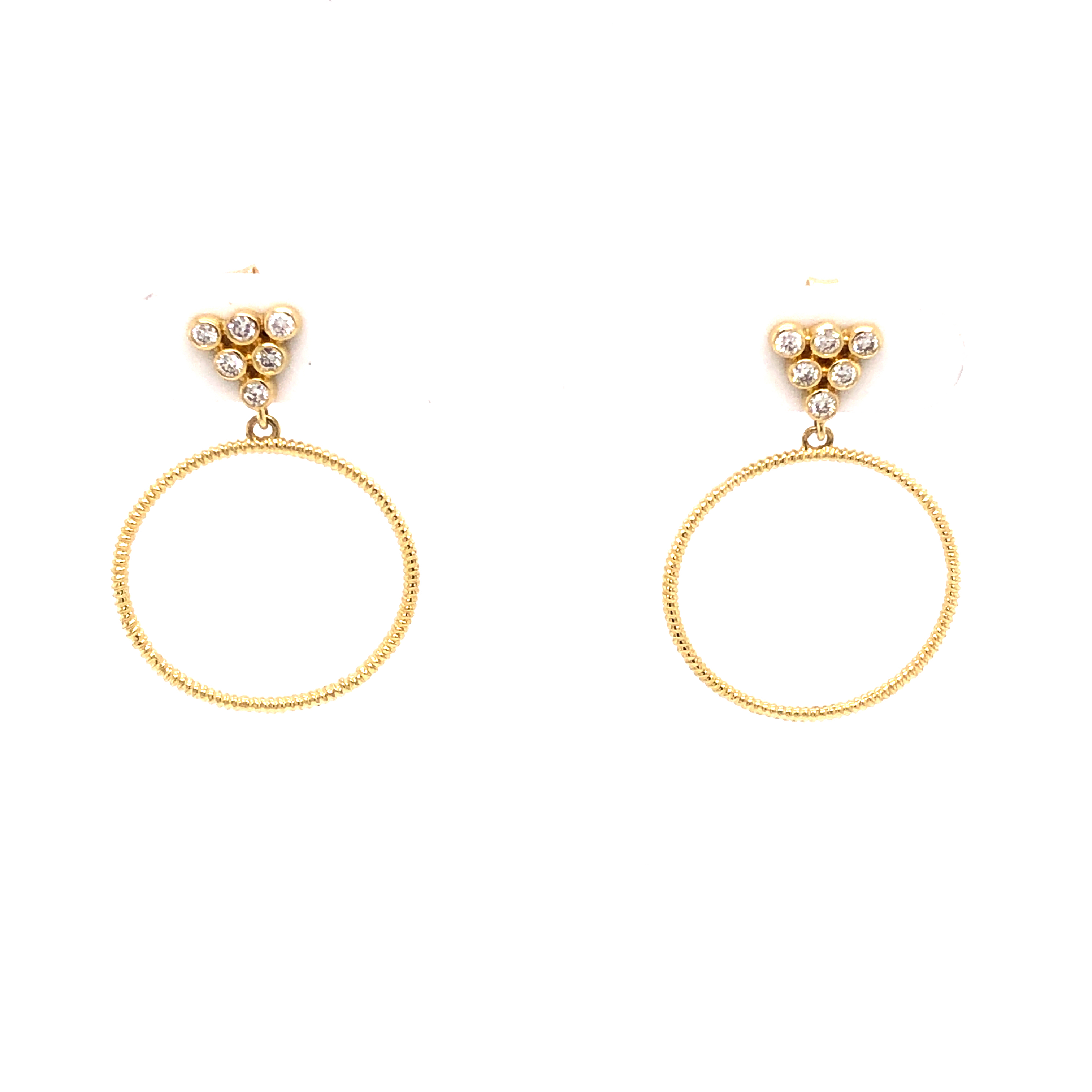 14 Karat yellow gold drop earrings with 12=0.20 total weight round brilliant G SI Diamonds