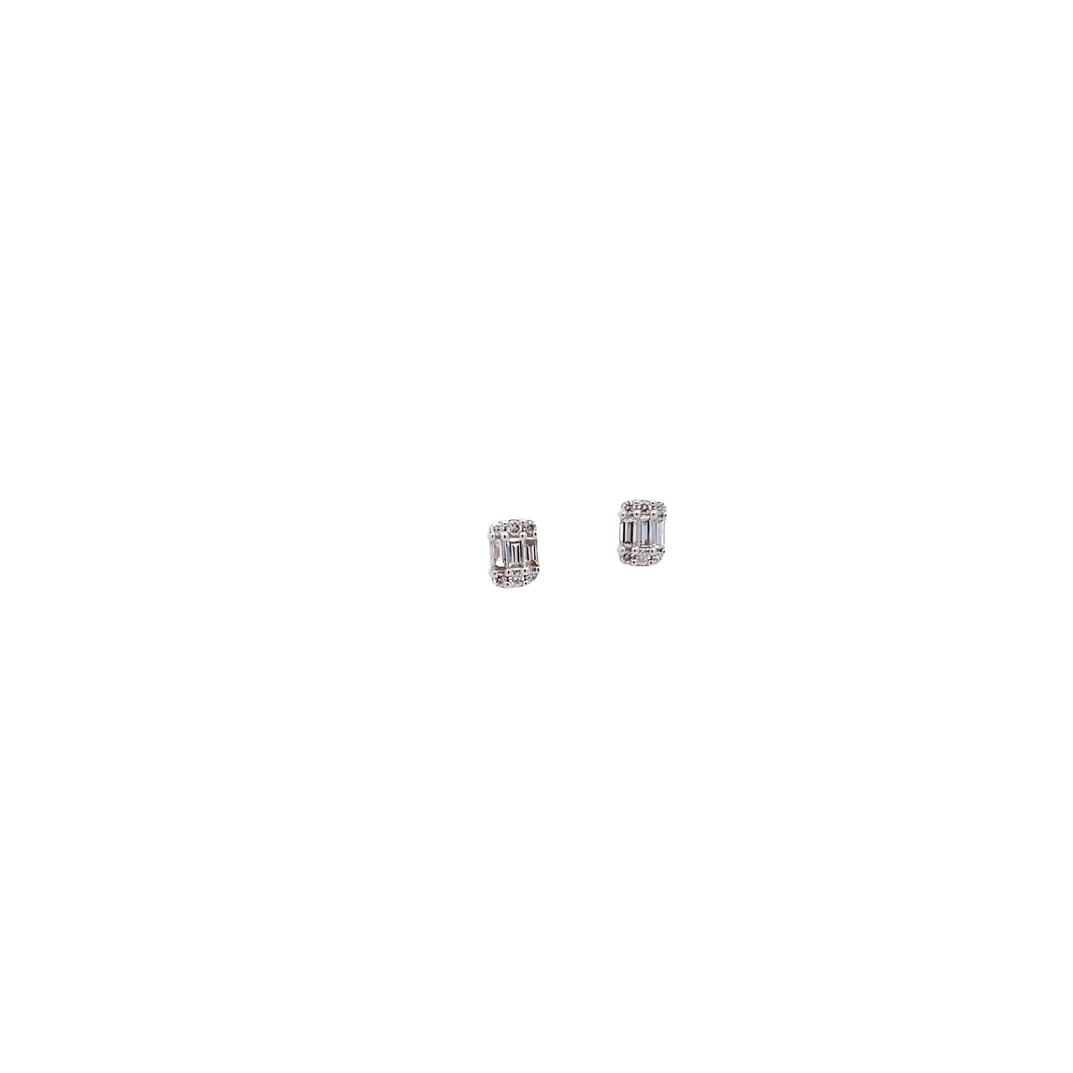 14k White Gold Emerald Cut Diamond Cluster Studs