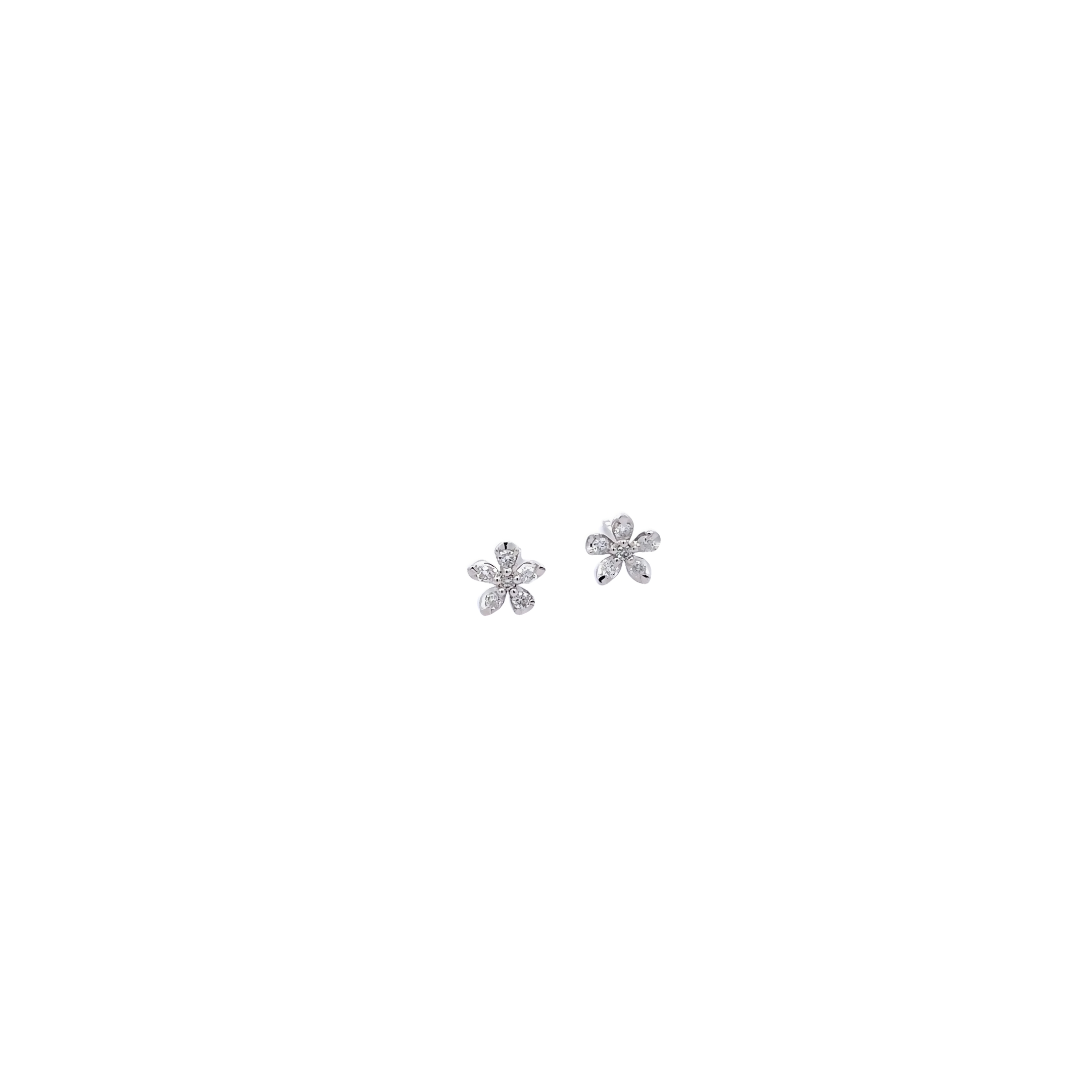 14 Karat white gold flower stud earrings with 12=0.25 total weight round brilliant G SI Diamonds