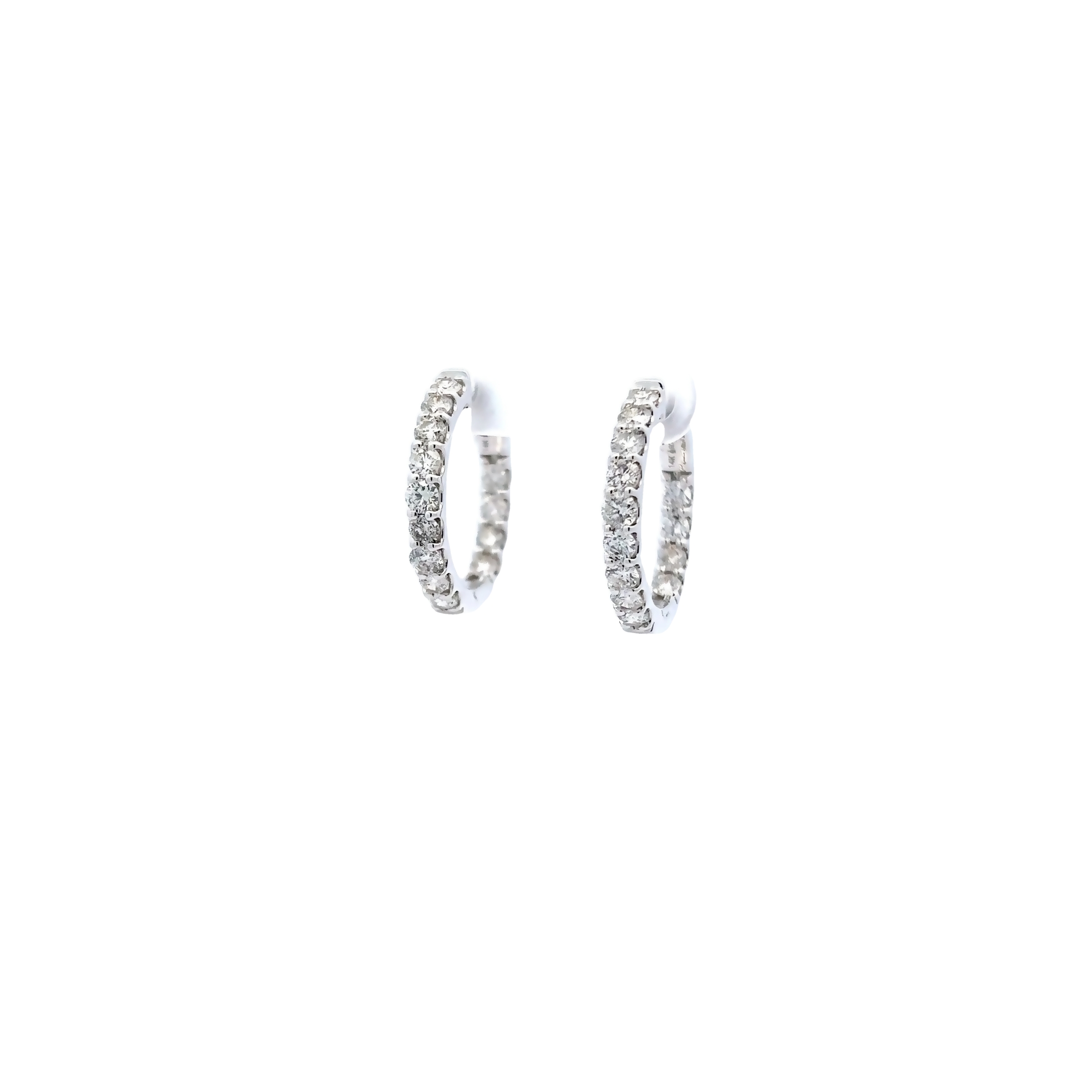 14k White Gold Diamond Hoop Earrings