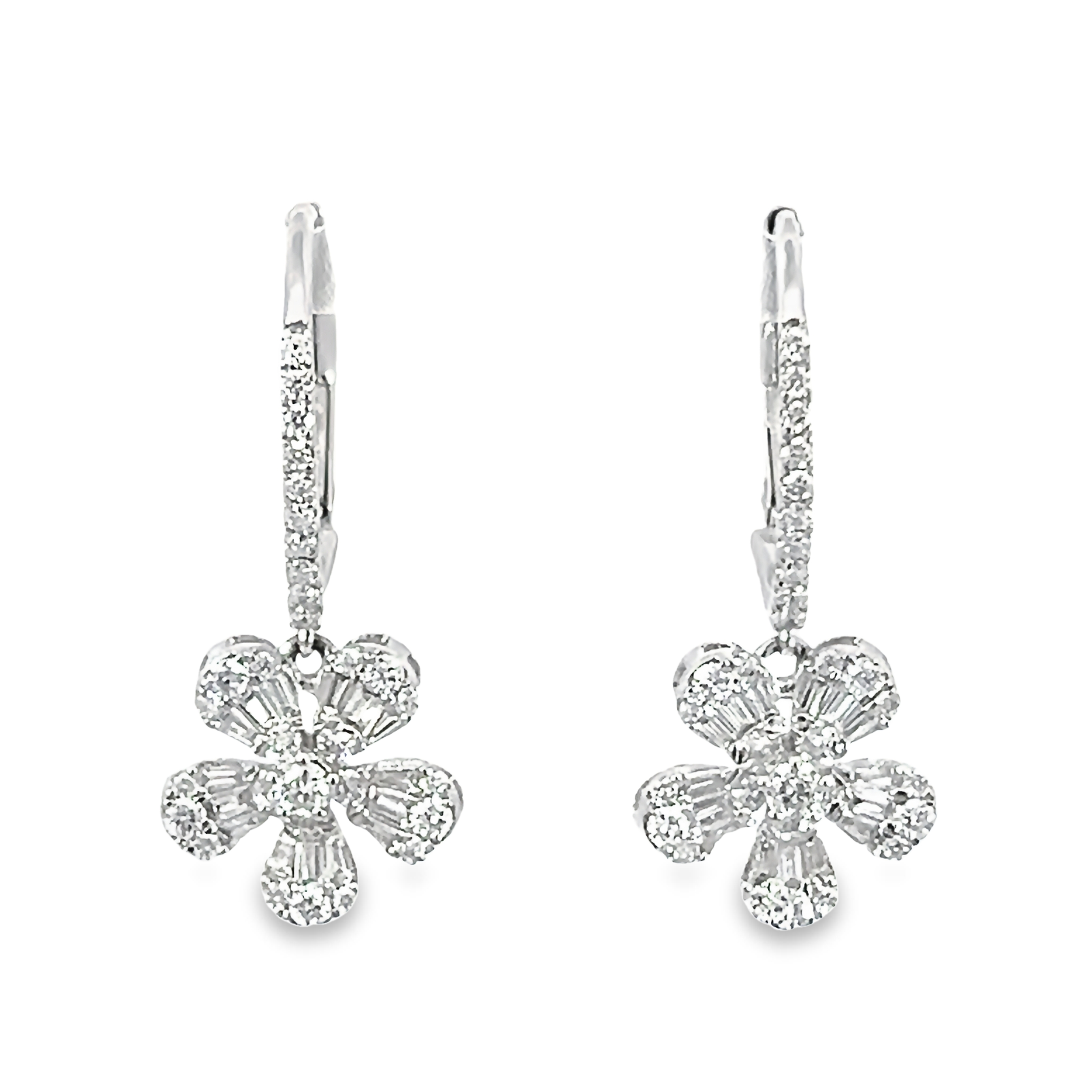 14k White Gold Floral Diamond Earrings
