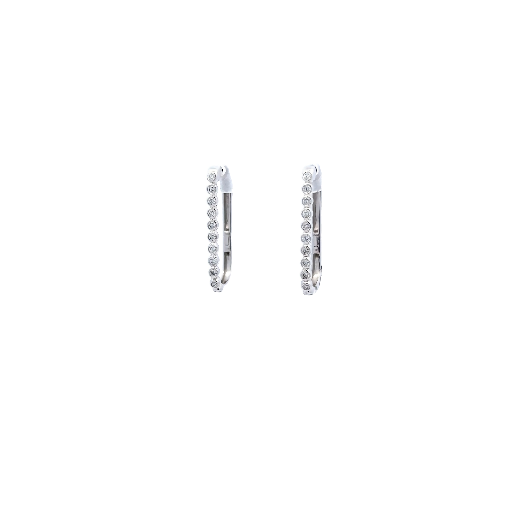 14 Karat white gold hinge earrings with bezel set 22=0.25 total weight round brilliant G SI Diamonds