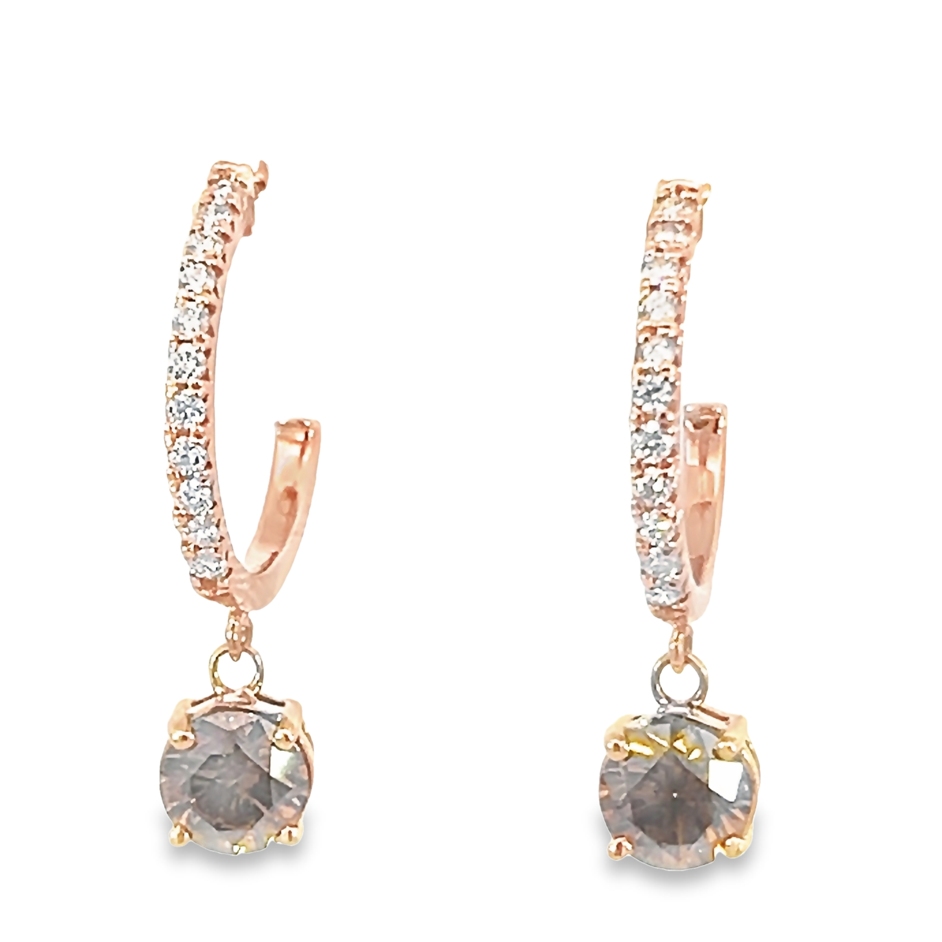 14k Rose Gold Diamond Dangle Earrings