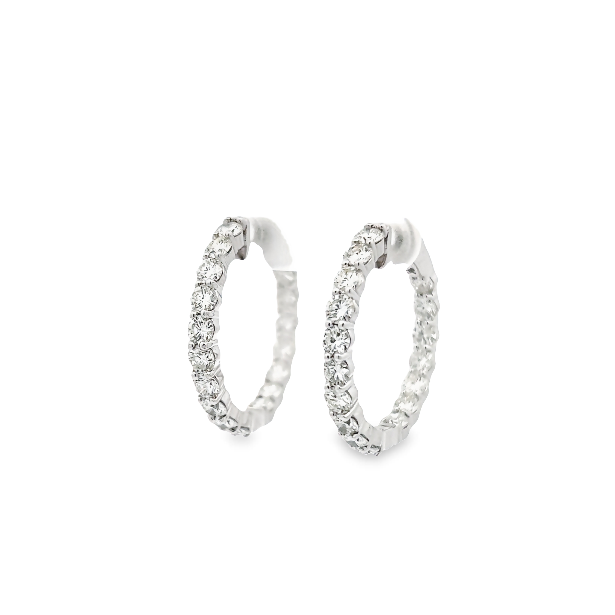 14k White Gold Diamond Hoops