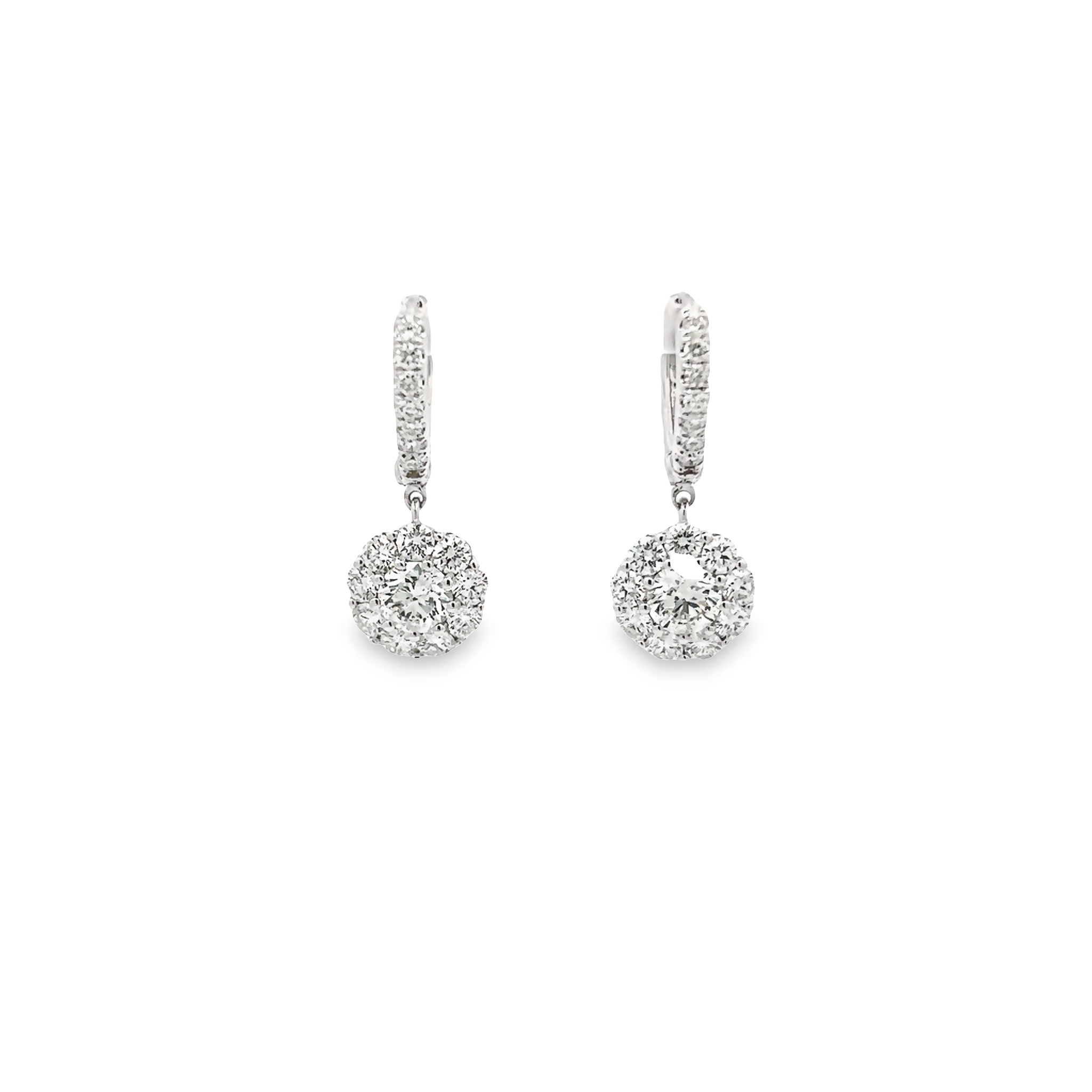 14k White Gold Diamond Hoops