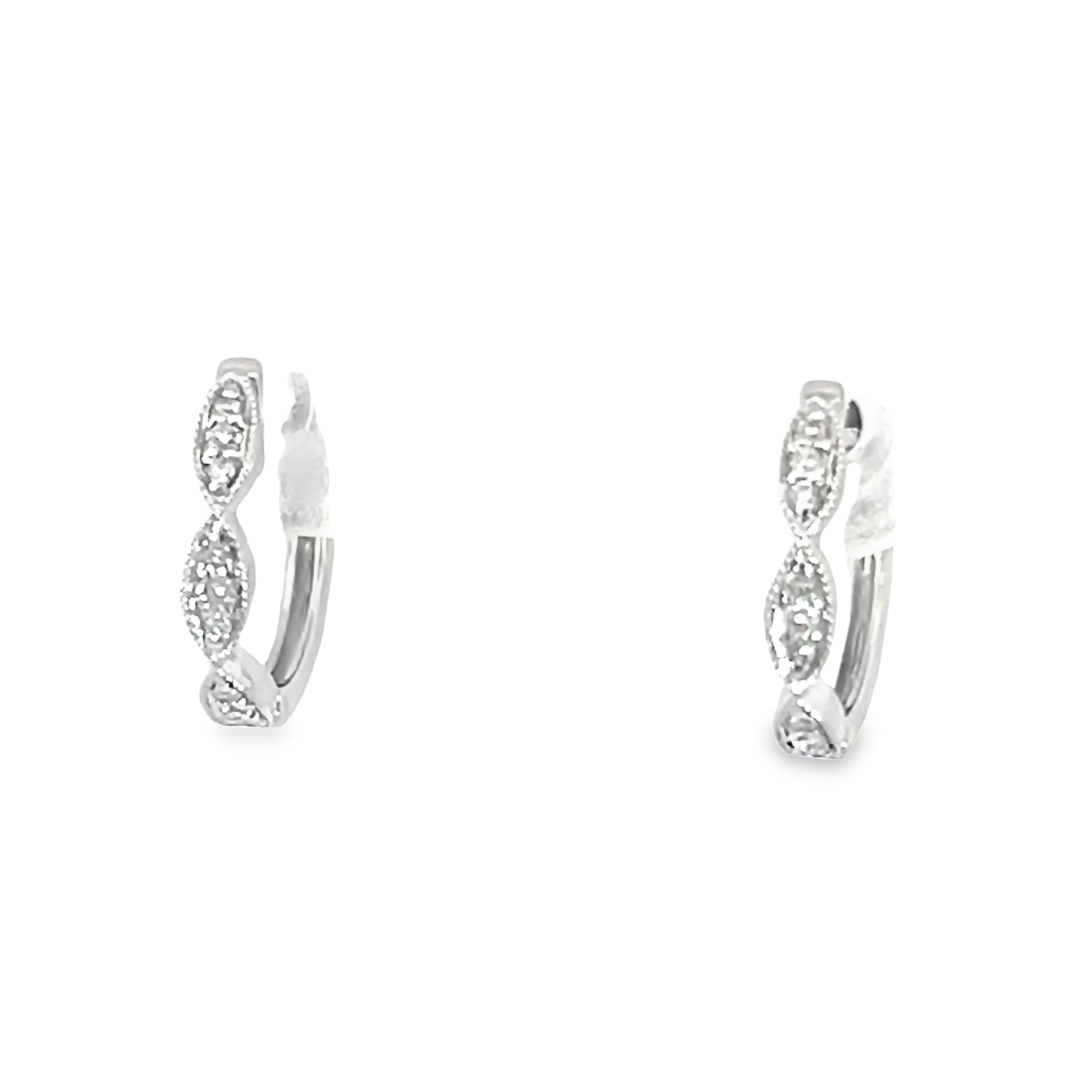 14k White Gold Diamond Hoops