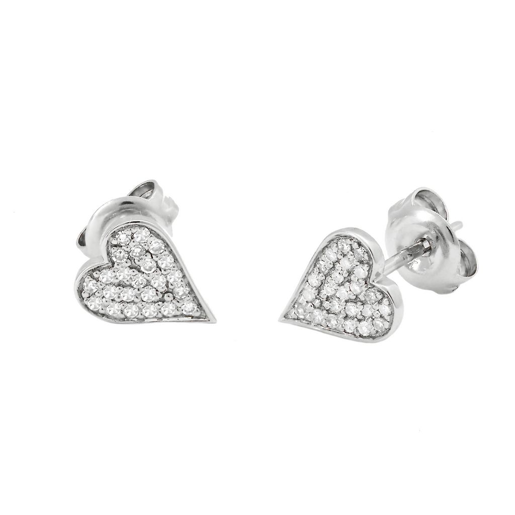 14 karat white gold heart stud earrings with 46=0.15tw single cut G I Diamonds