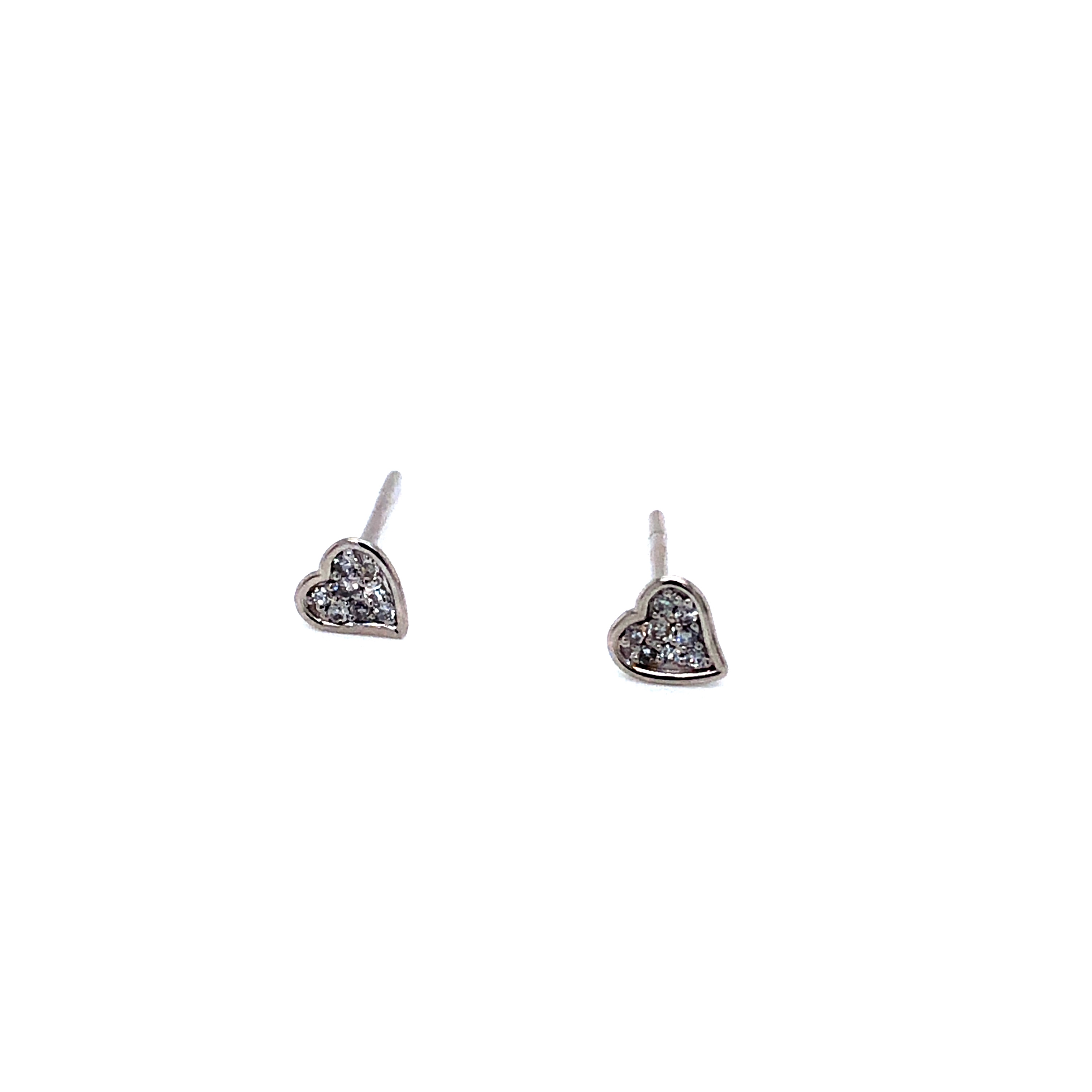 14k White Gold Heart Studs