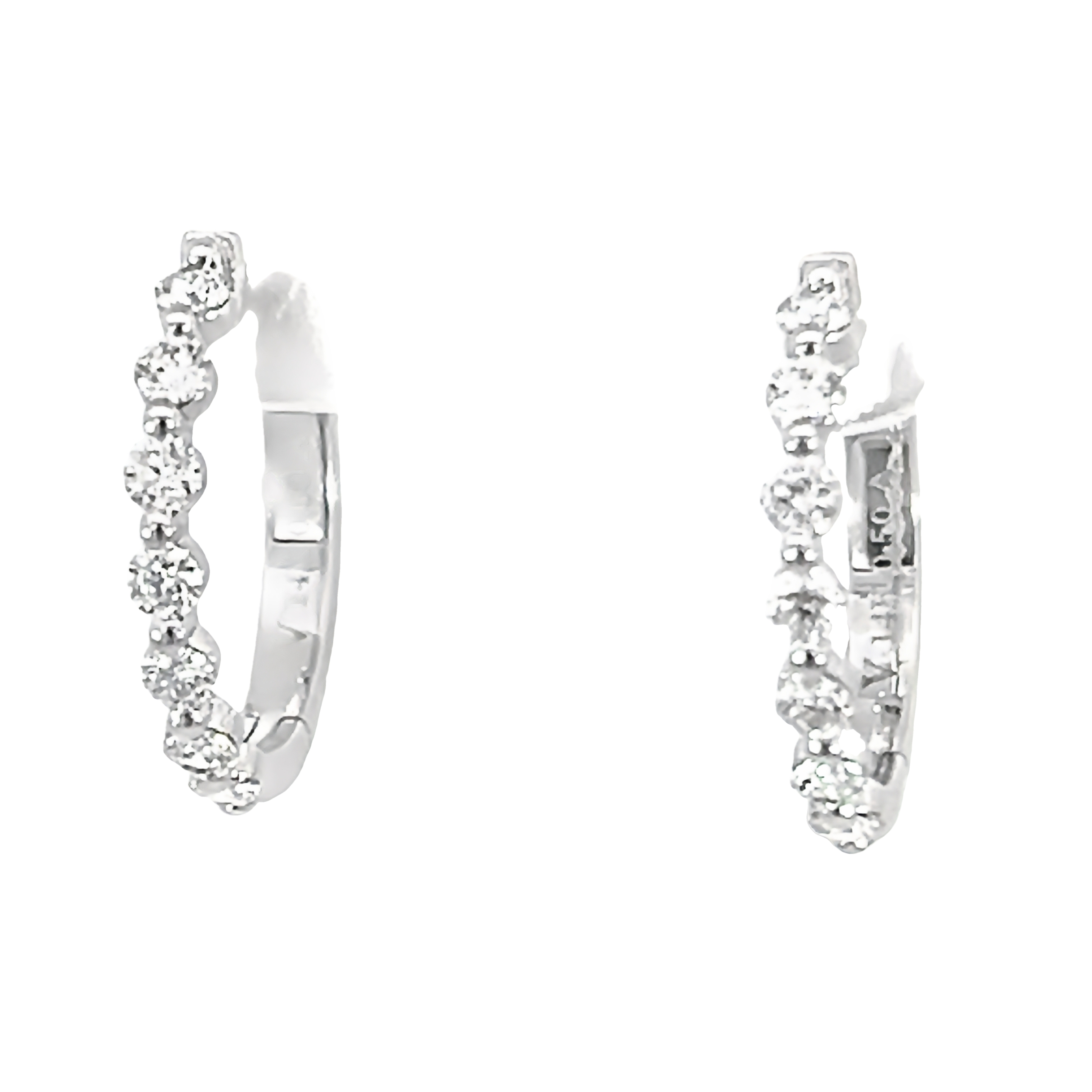 14k White Gold Diamond Hoops