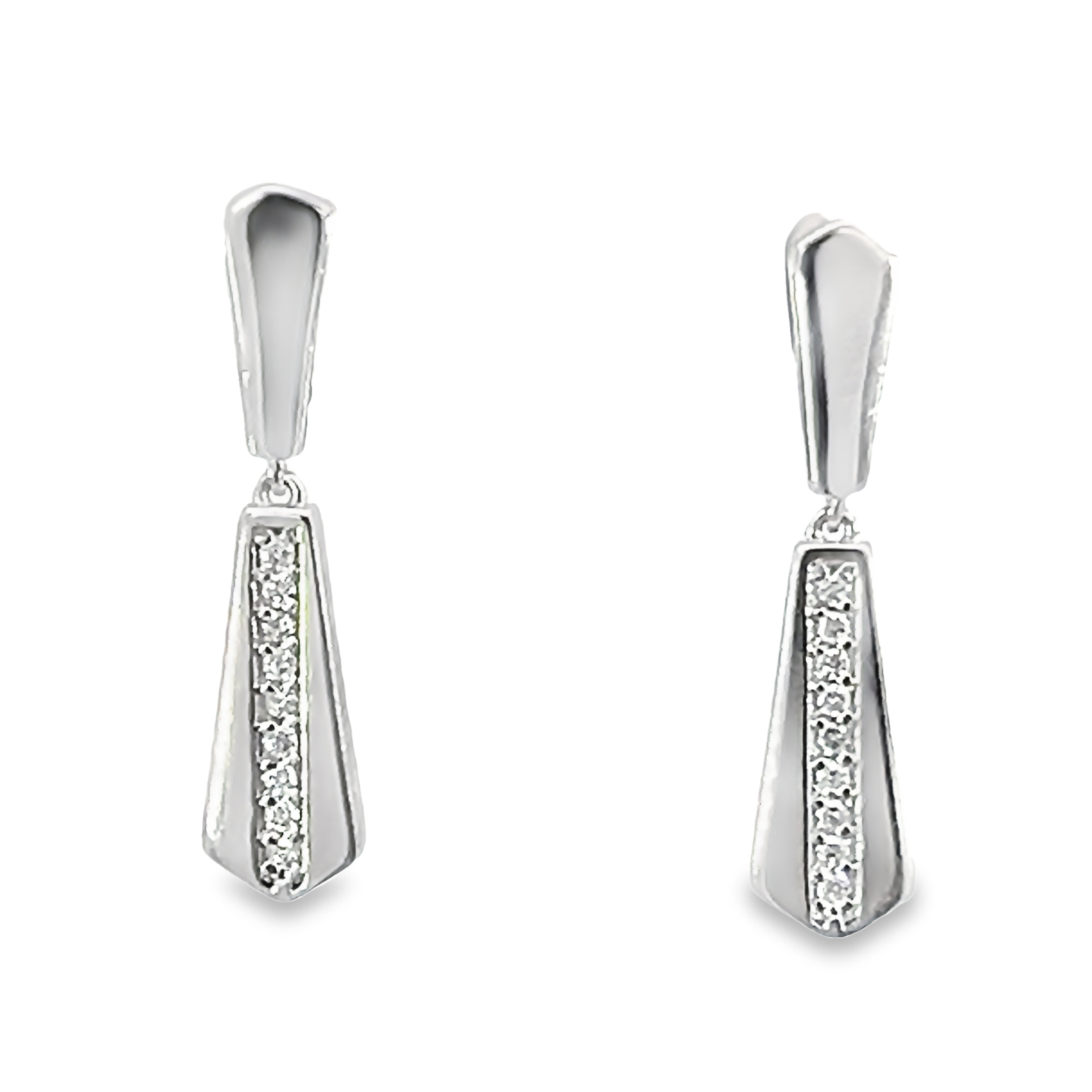 14k White Gold Diamond Dangle Earrings