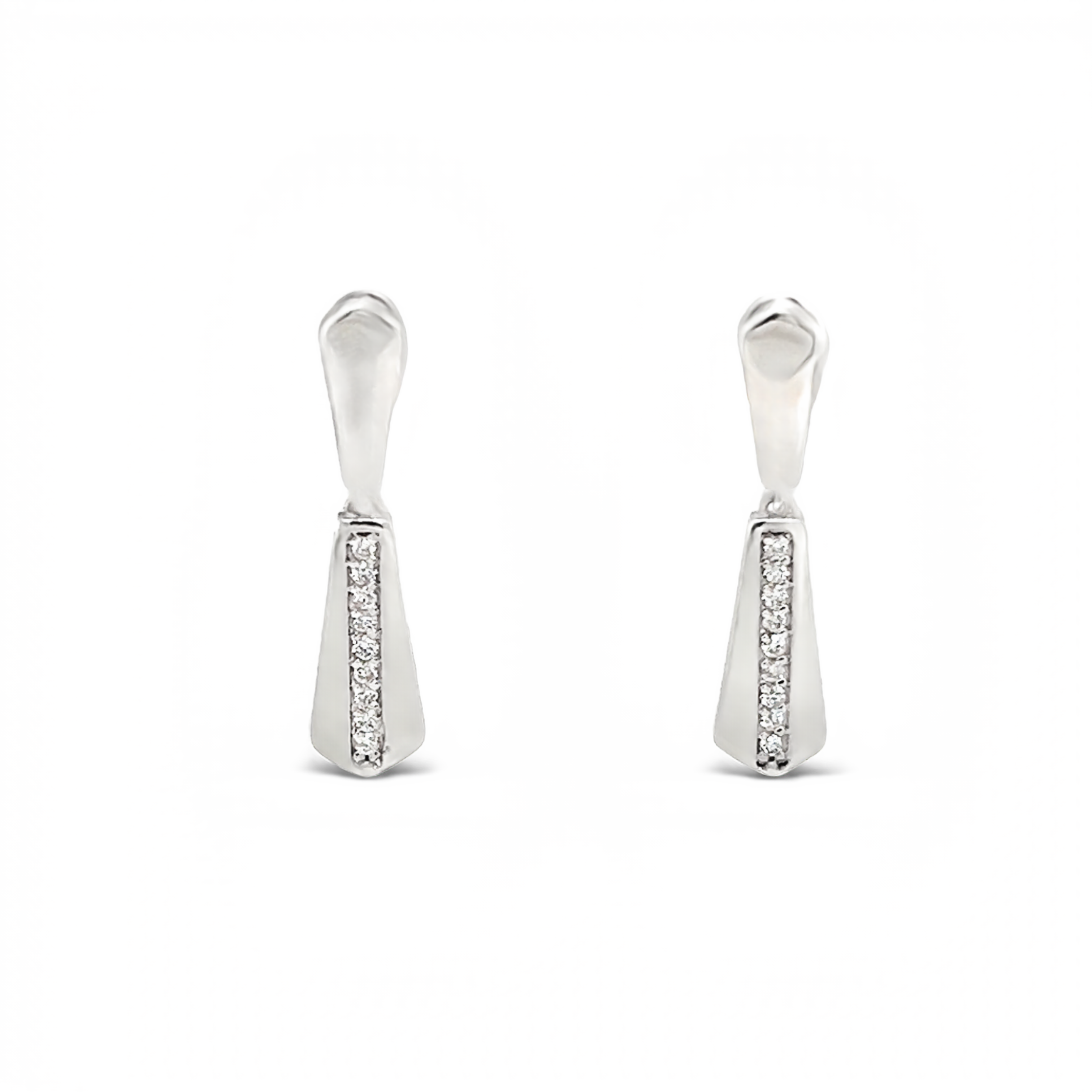 14 karat white gold dangle earrings with 18=0.05tw round brilliant G VS Diamonds