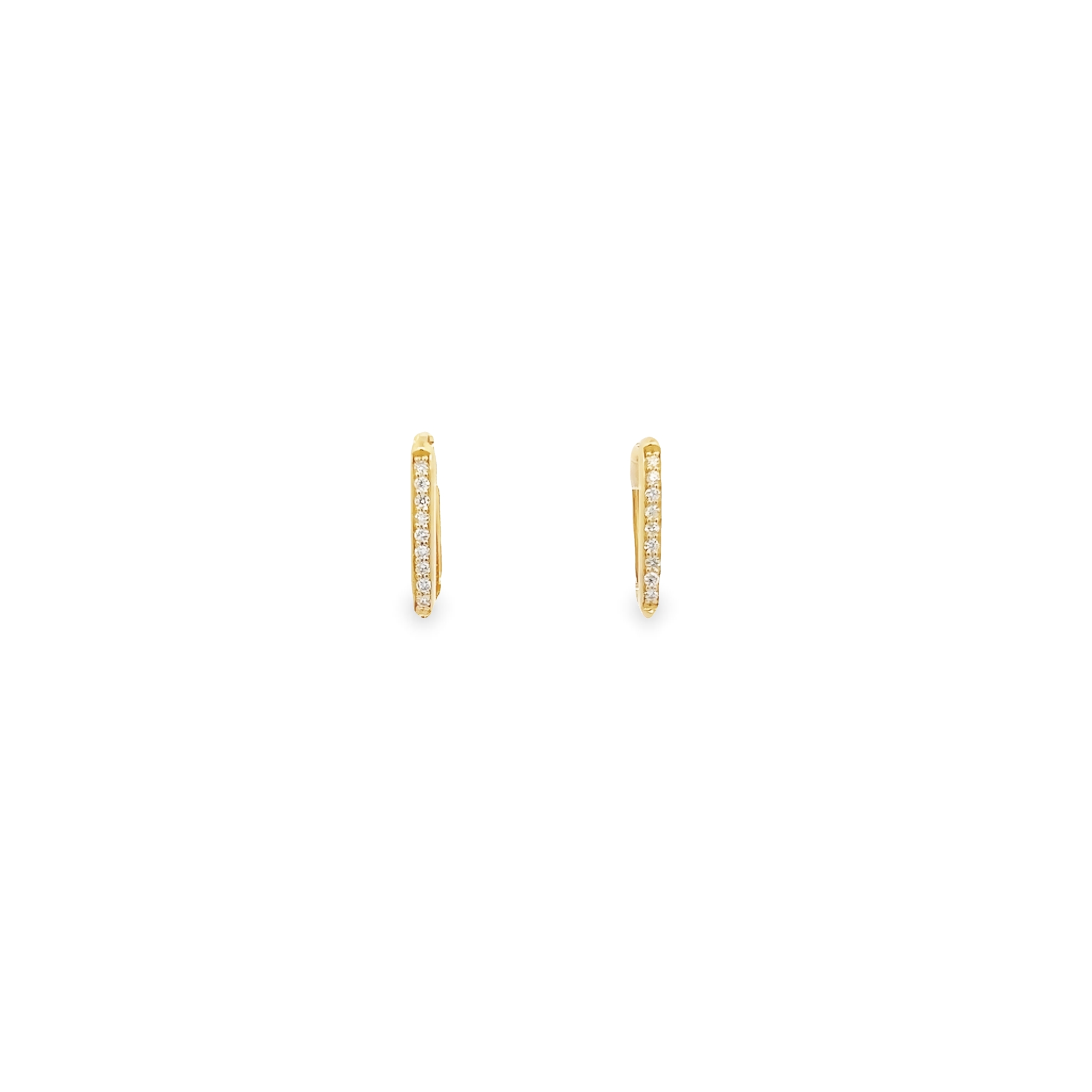 14 Karat yellow gold squared hoops earrings with 18=0.10 total weight round brilliant G SI Diamonds