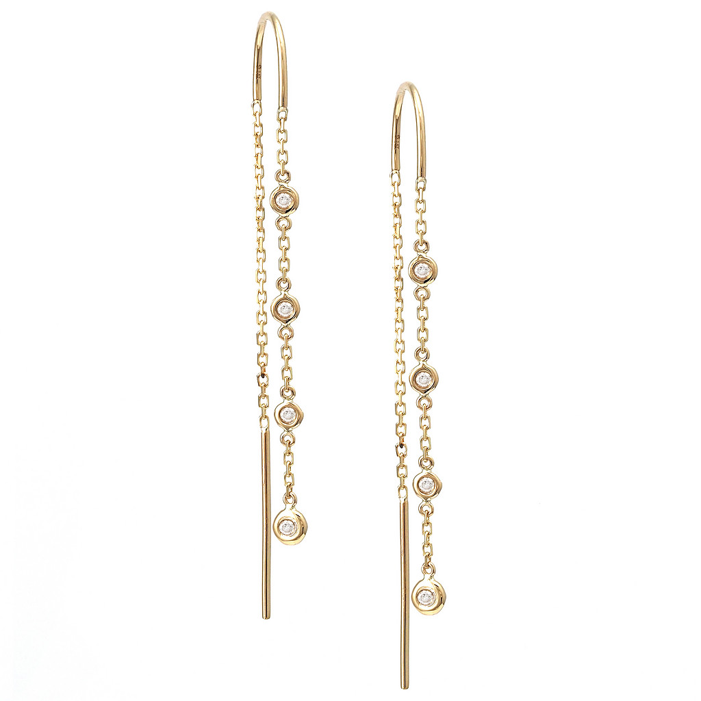 14k Yellow Gold Diamond Threader Earrings