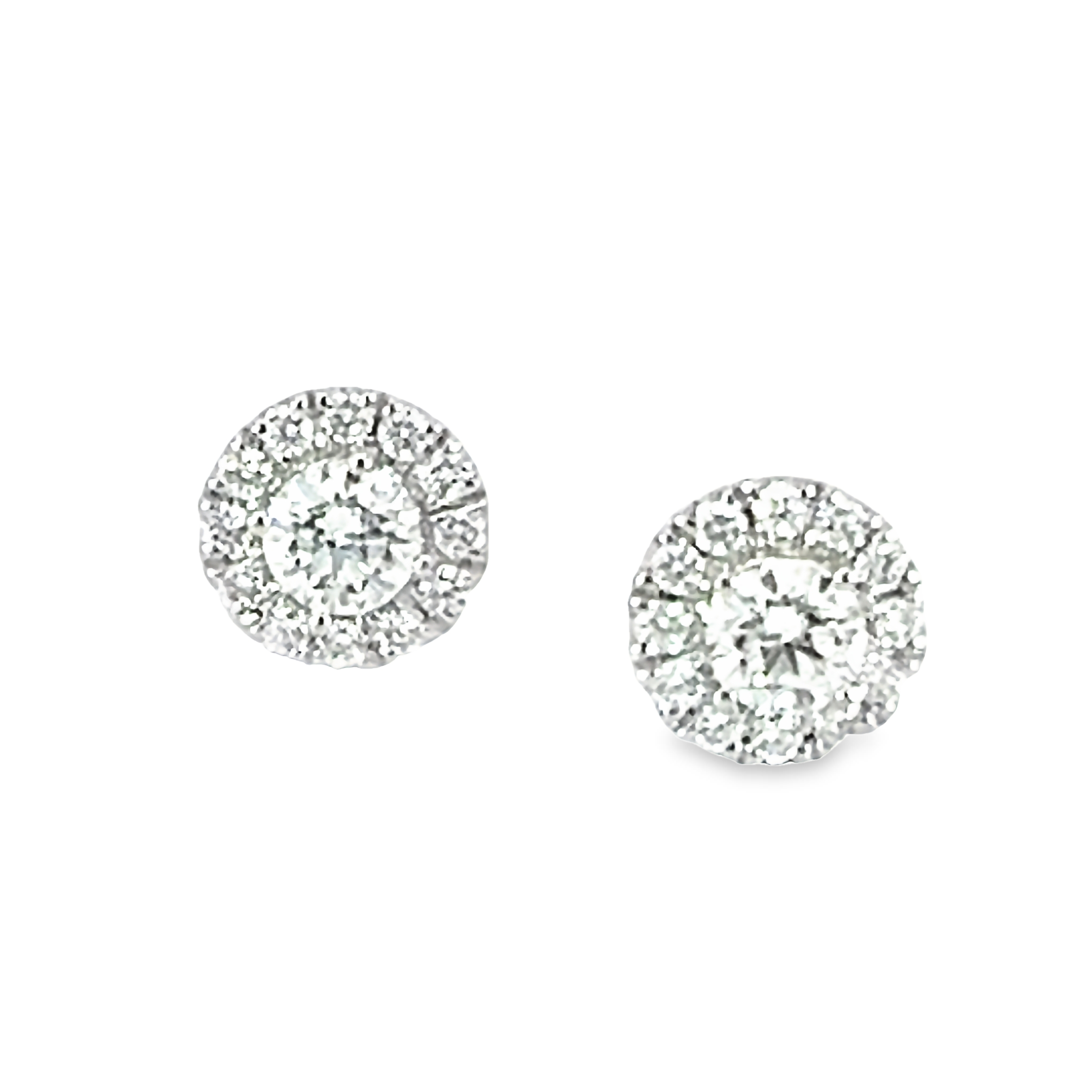 14k White Gold Diamond Halo Stud Earrings
