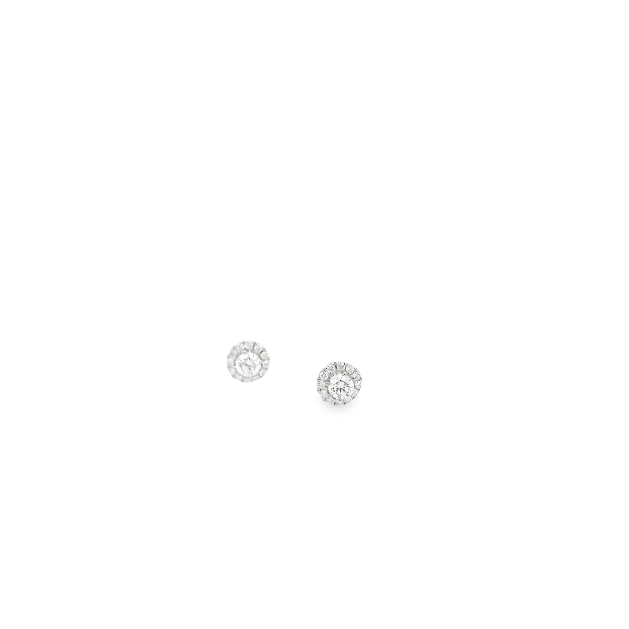 14 Karat White Gold Halo Earrings With 2=0.48tw Round Brilliant G Vs Diamonds And 24=0.23tw Round Brilliant G Vs Diamonds