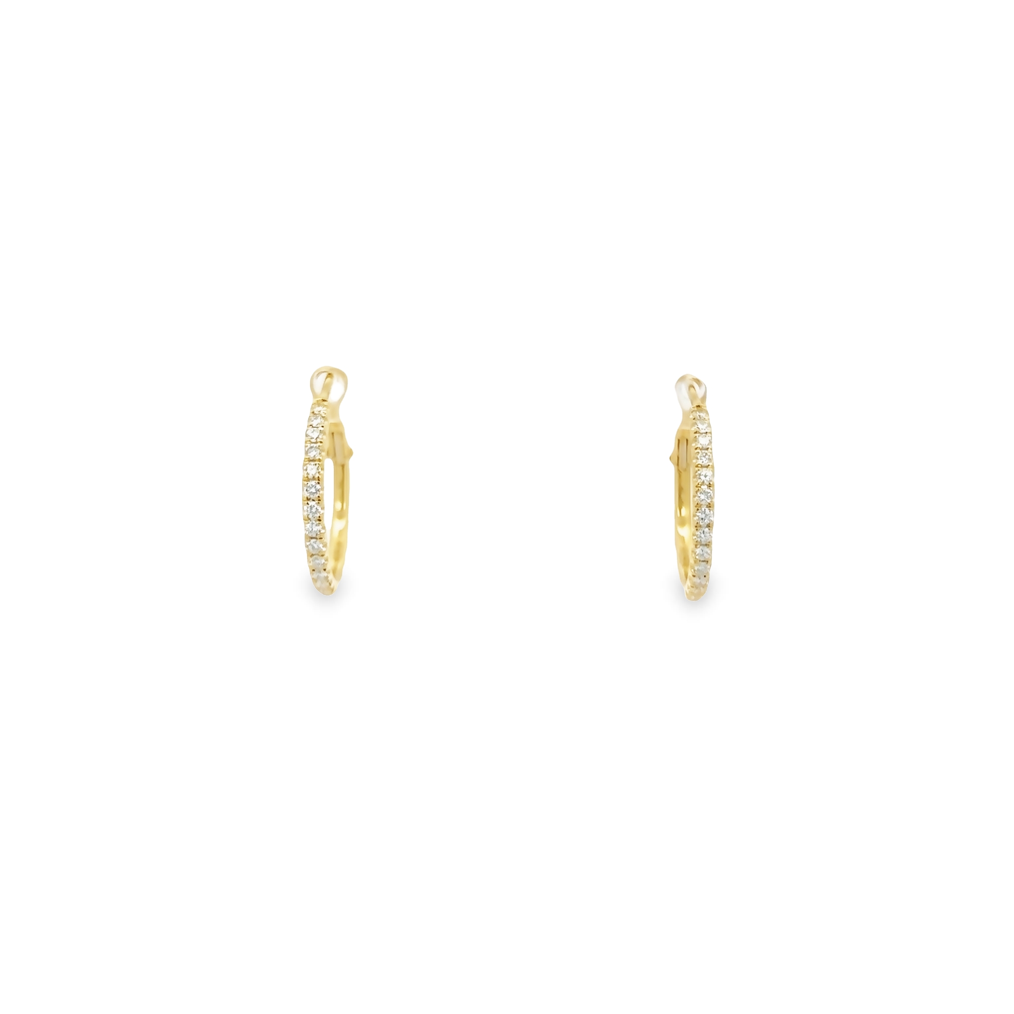14 Karat Yellow Gold Hoop Earrings With 28=0.46 Total Weight Round Brilliant G Vs Diamonds