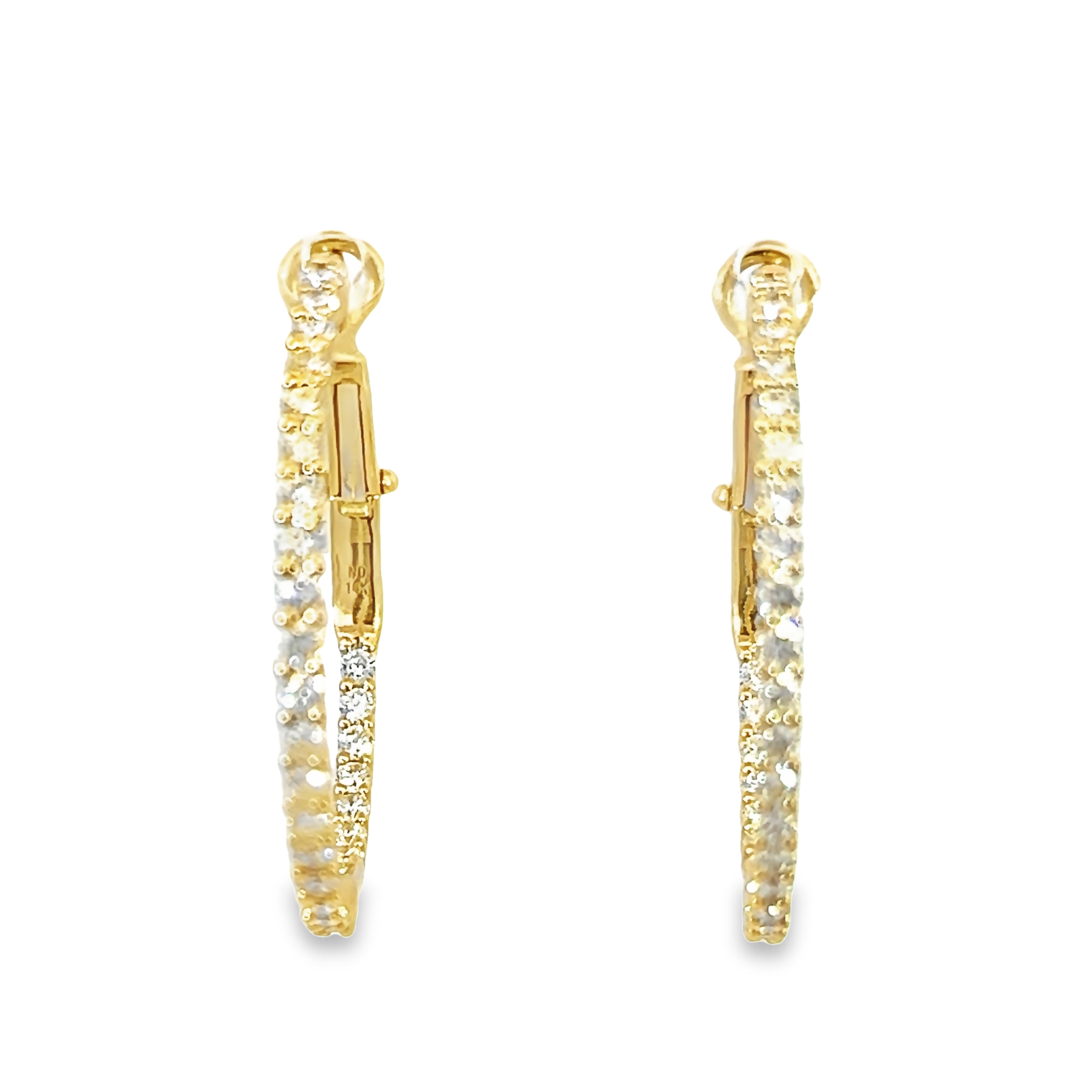 14 Karat Yellow Gold Medium Inside/outside Hoop Earrings With 54=1.15 Total Weight Round Brilliant G Vs Diamonds