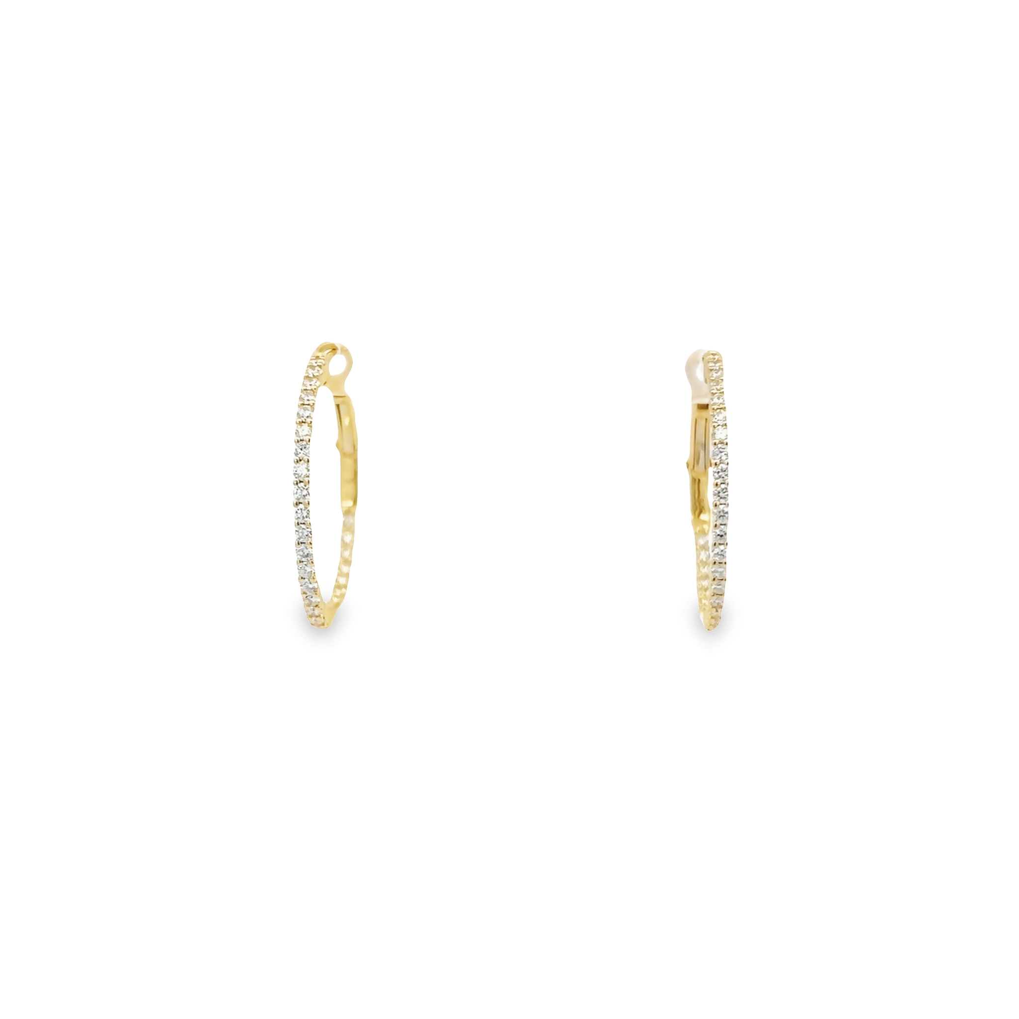 14 Karat Yellow Gold Medium Inside/outside Hoop Earrings With 54=1.15 Total Weight Round Brilliant G Vs Diamonds