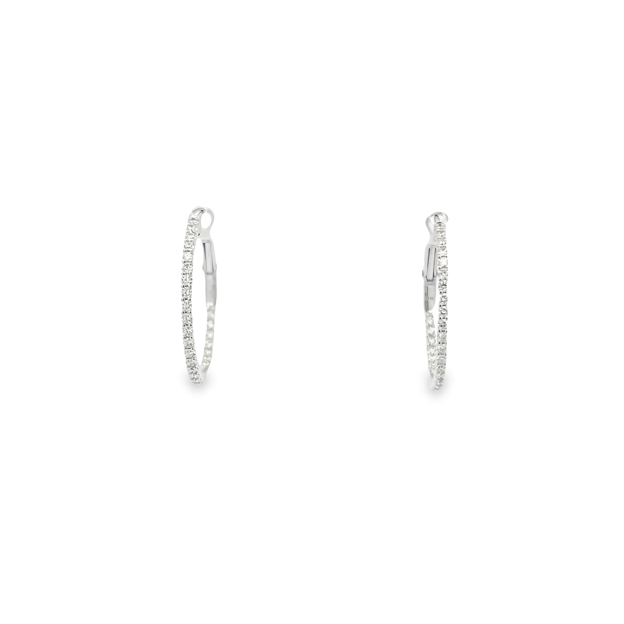 14 Karat White Gold Medium Inside/outside Hoop Earrings With 54=1.15 Total Weight Round Brilliant G Vs Diamonds