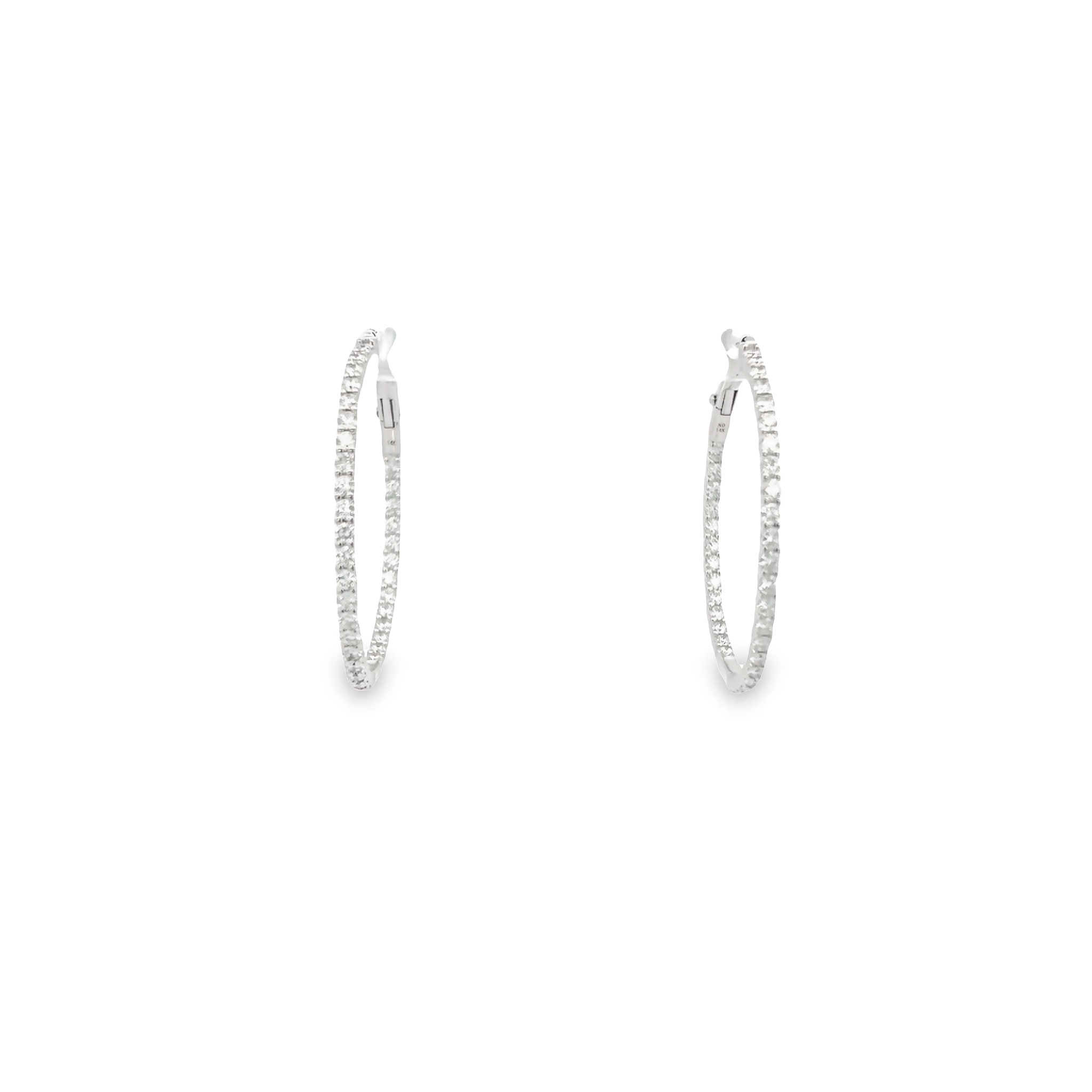 14 Karat White Gold Inside/outside Large Hoop Earrings With 72=2.00total Weight Round Brilliant G Vs Diamonds