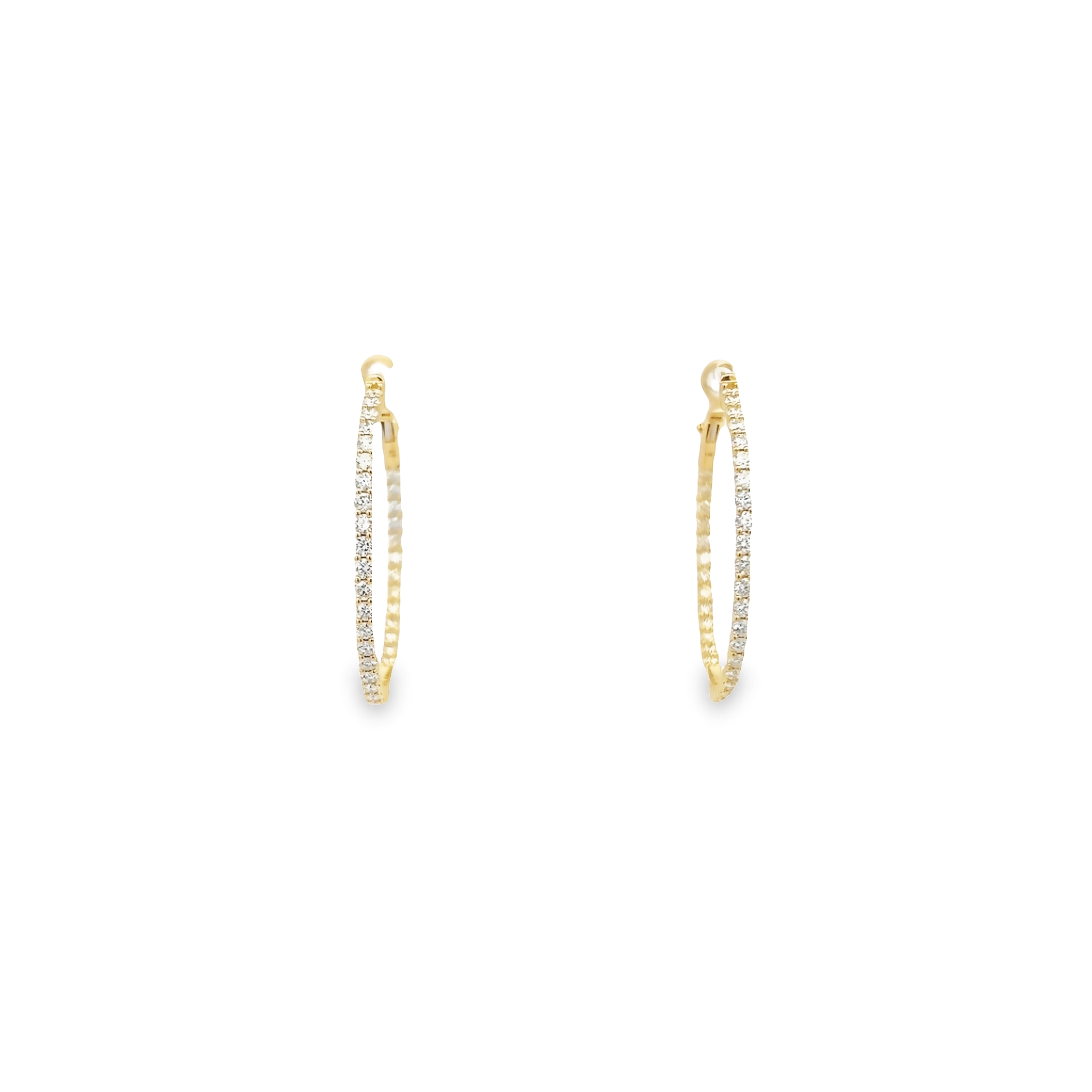 14 Karat Yellow Gold Inside/outside Large Hoop Earrings With 72=2.25 Total Weight Round Brilliant G Vs Diamonds