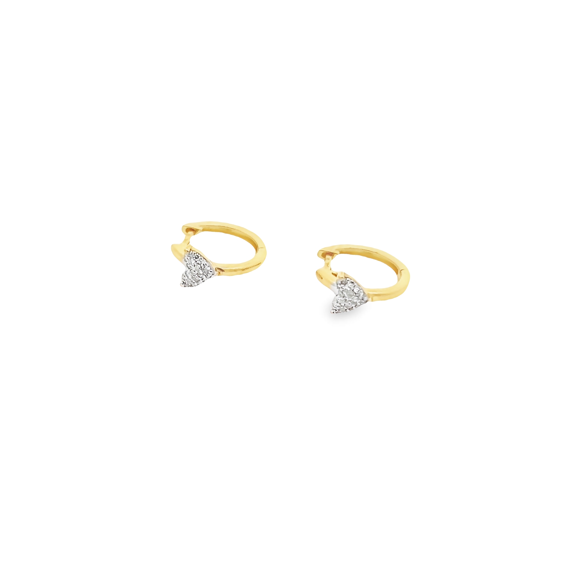 14 Karat Yellow Gold Small Heart Huggie Earrings With 28=0.11 Total Weight Single Cut G I Diamonds