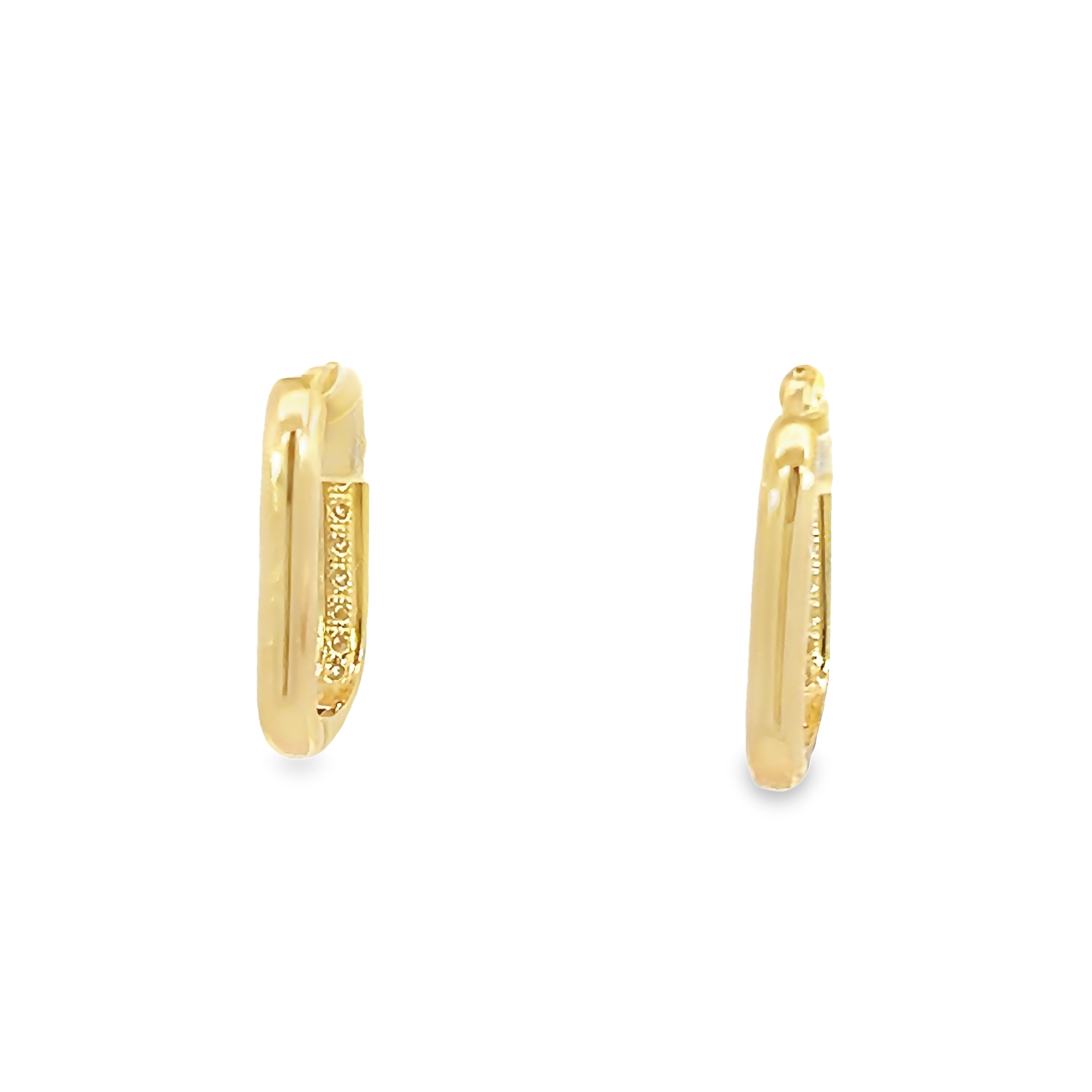 14k Yellow Gold Diamond Squared Hoop Earrings