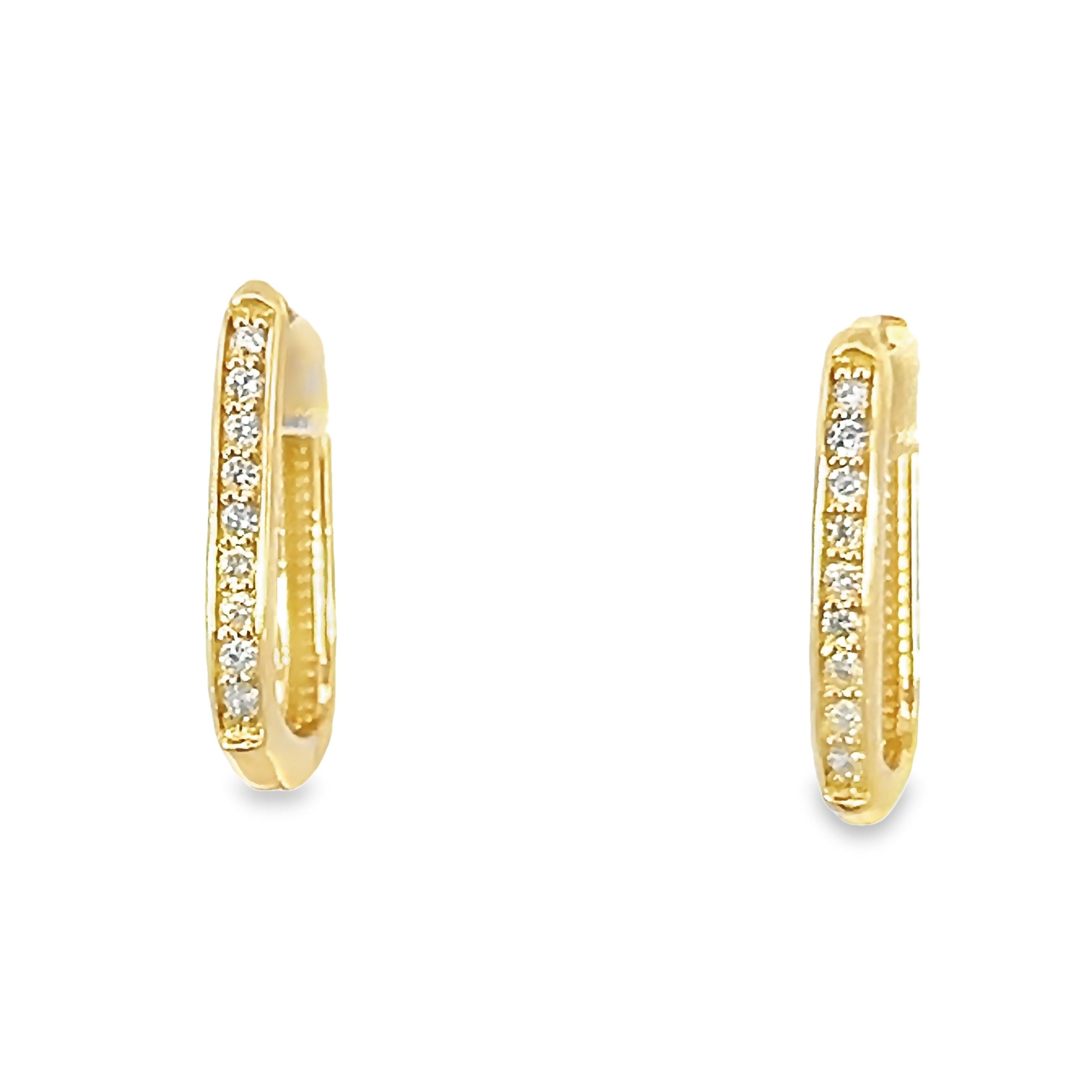 14k Yellow Gold Diamond Squared Hoop Earrings
