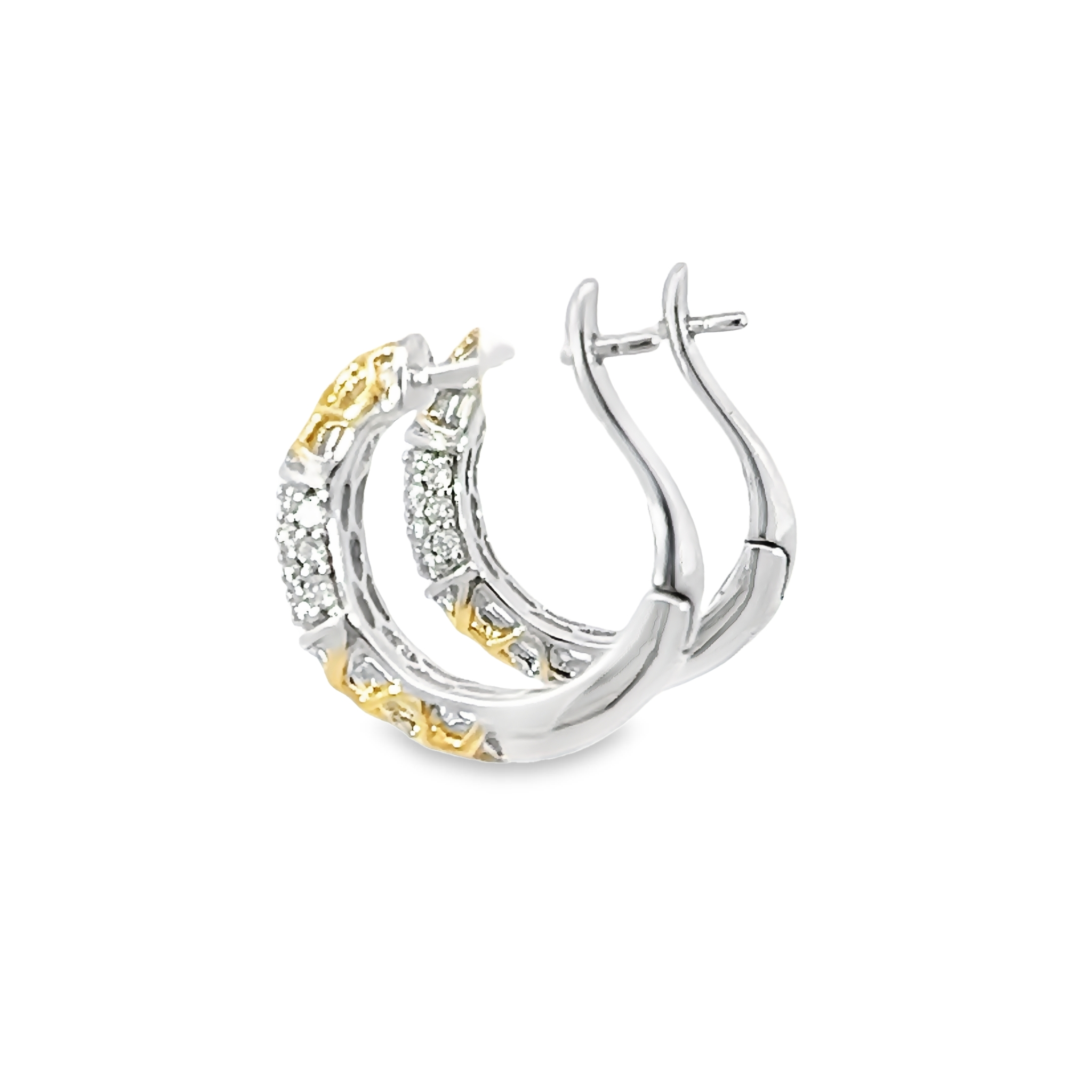 Sterling Silver And Yellow Gold Diamond Hoop Earrings